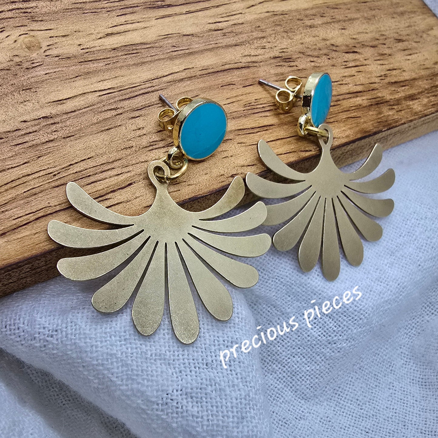 Brass Flower and Turquoise Earrings