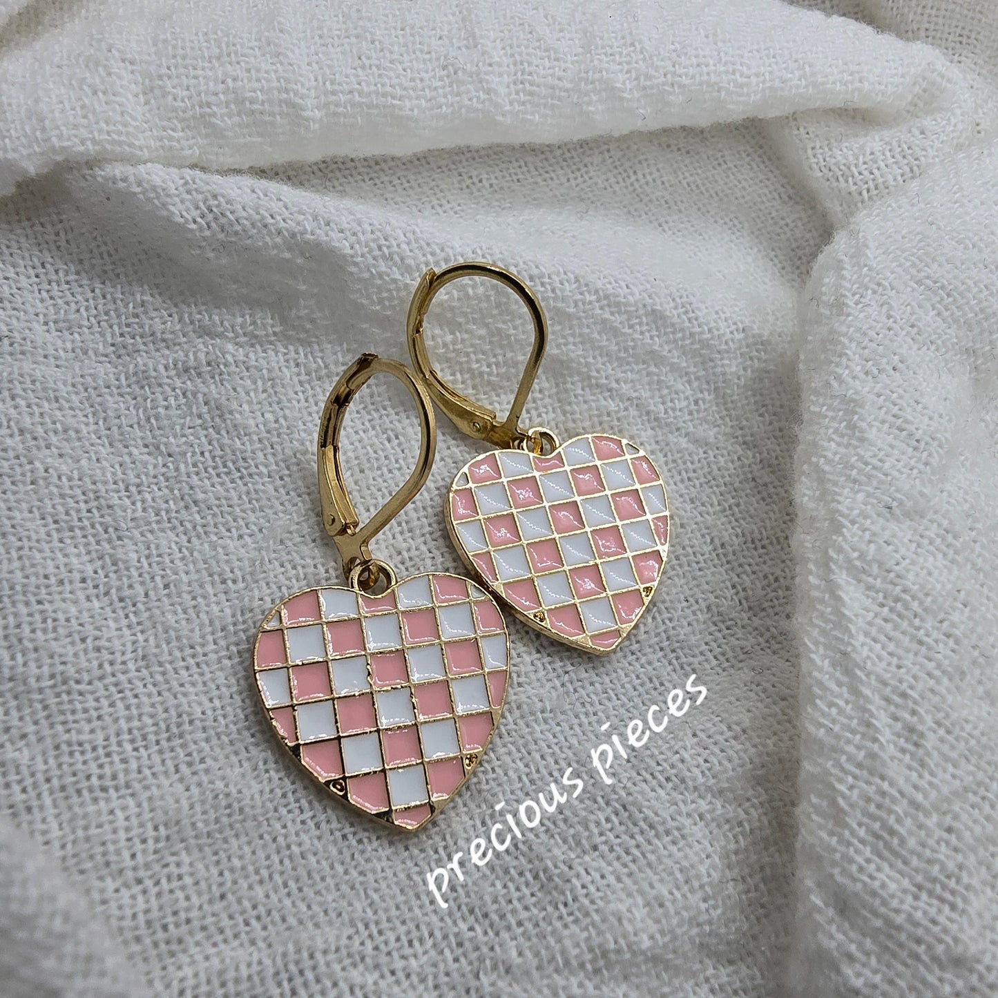 Checkered Heart Earrings