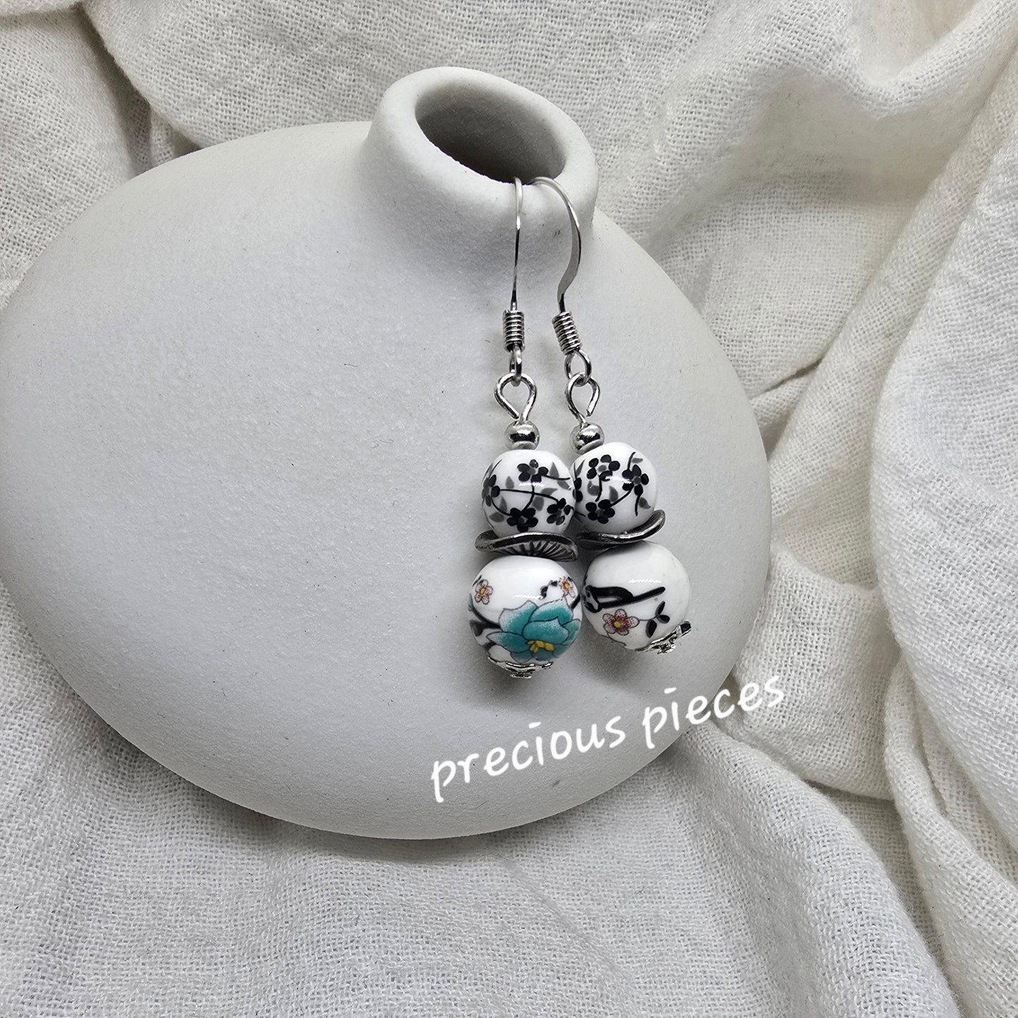 Ceramic Flower Beaded Earrings