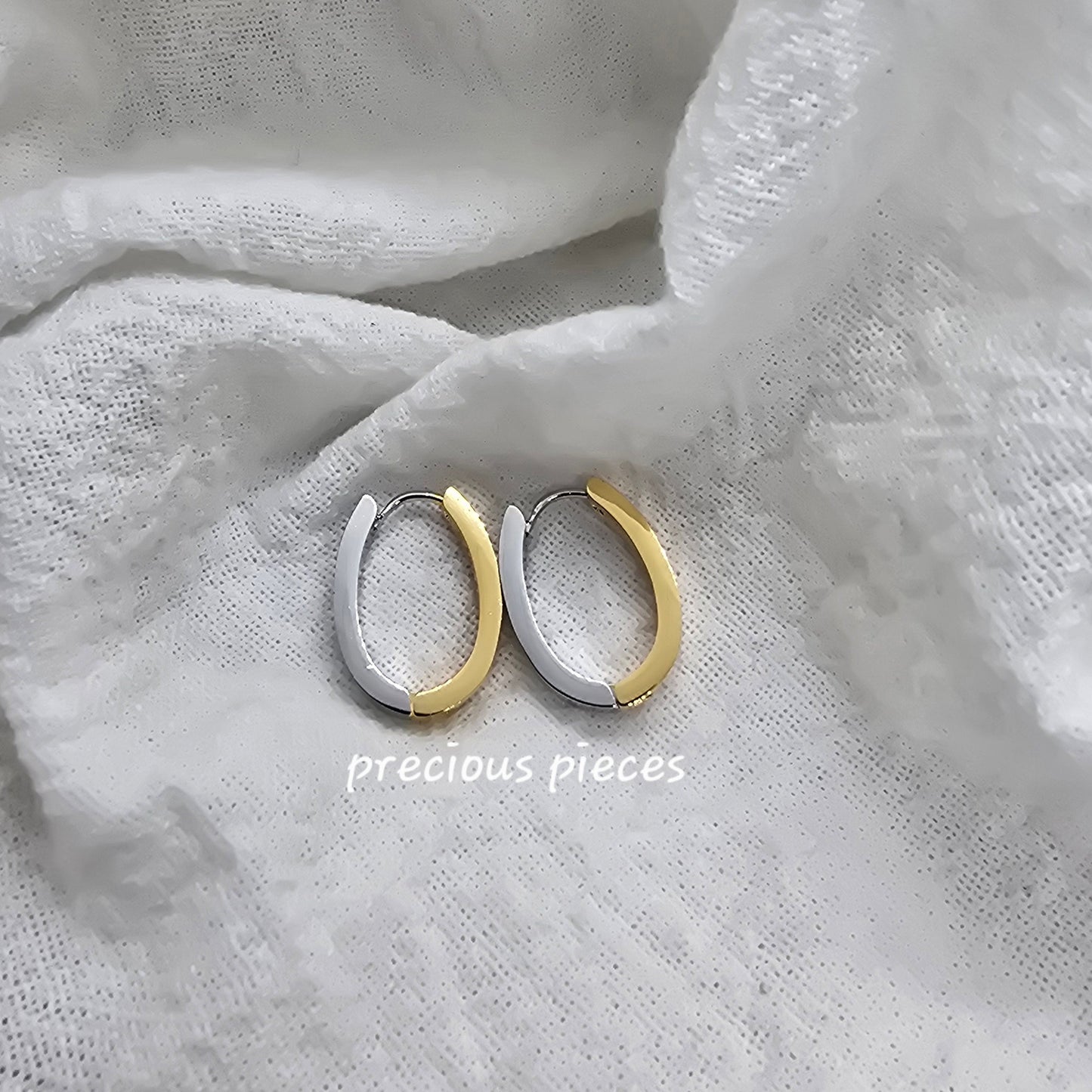 Two-Tone Stainless Steel Oval Hoop Earrings