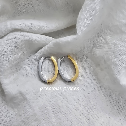 Two-Tone Stainless Steel Oval Hoop Earrings