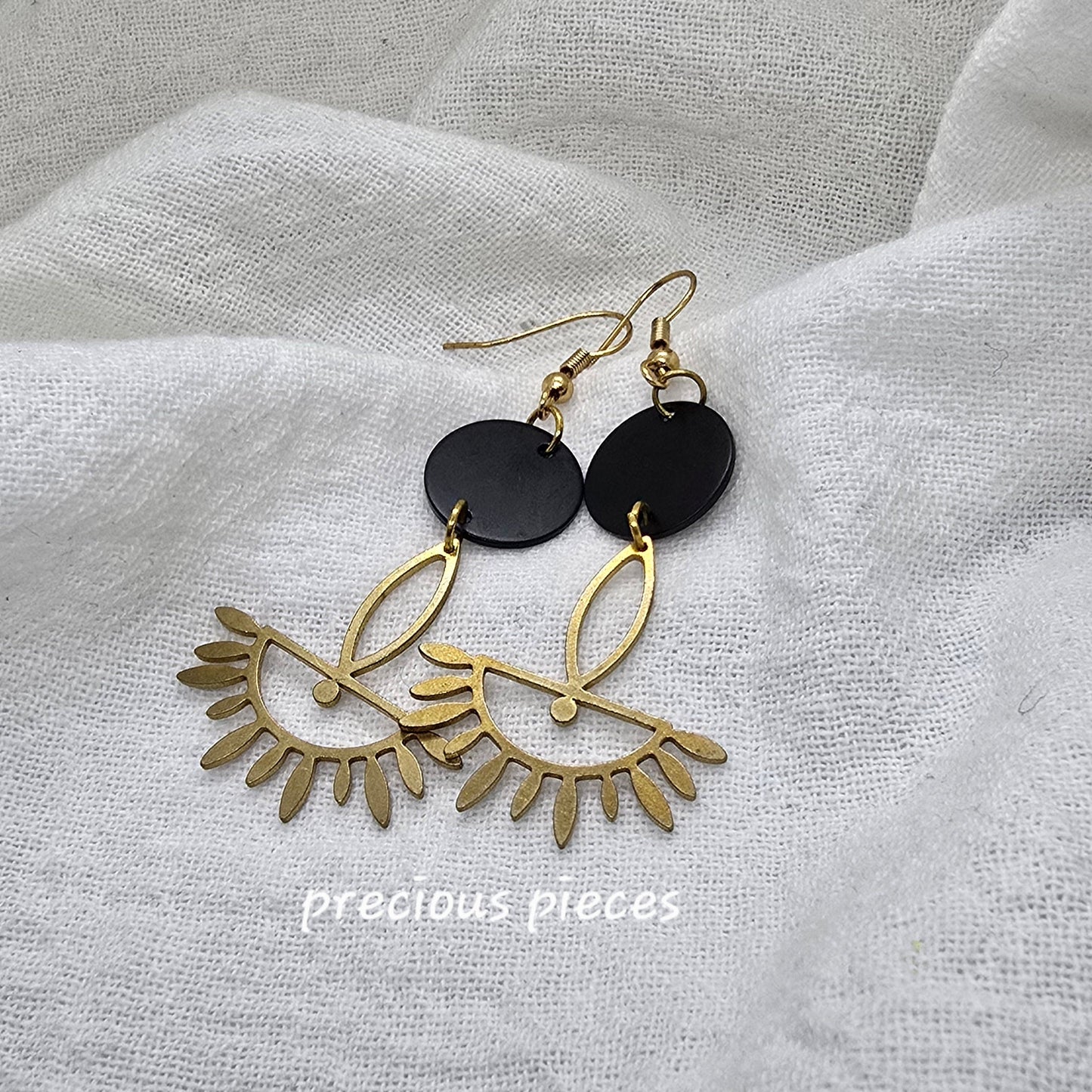 Black and Brass Evil Eye Earrings