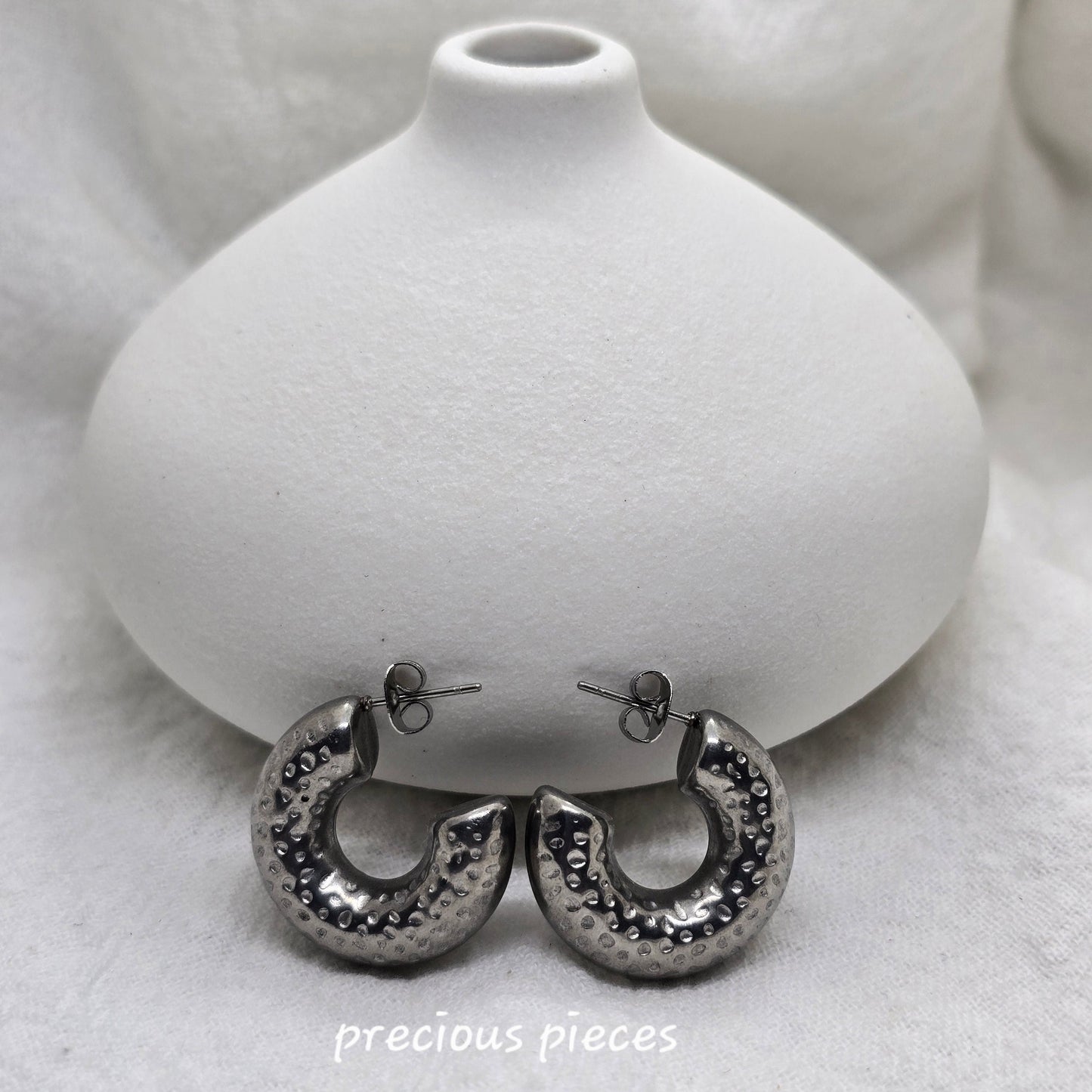 Hammered Silver Hoop Earrings