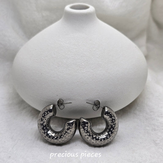 Hammered Silver Hoop Earrings