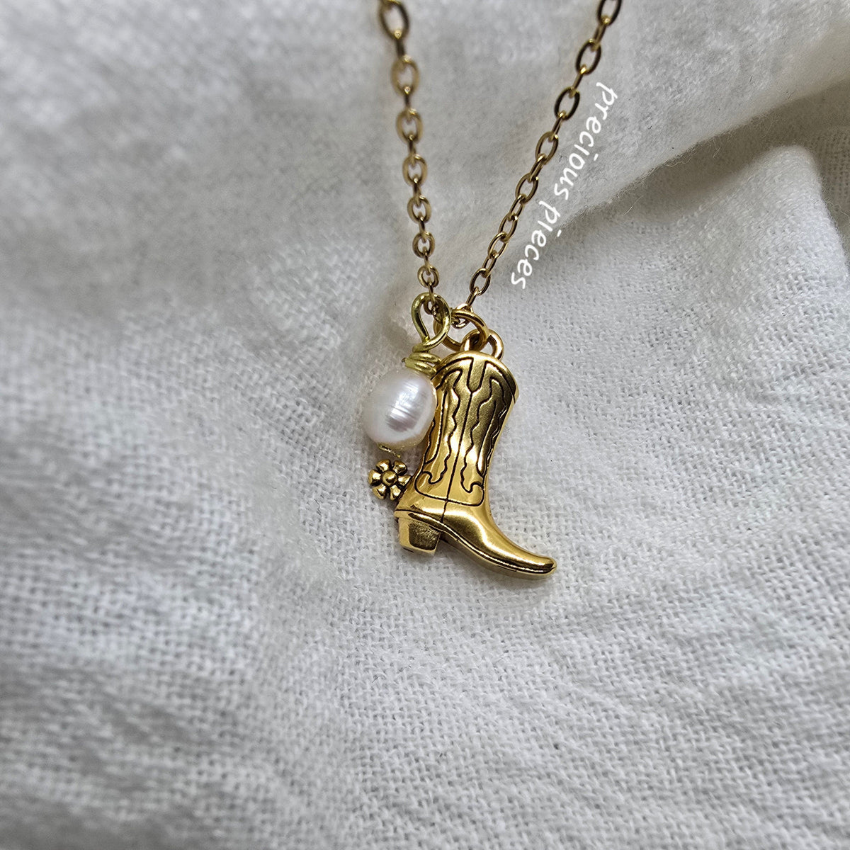 Cowgirl Boot and Pearl Necklace