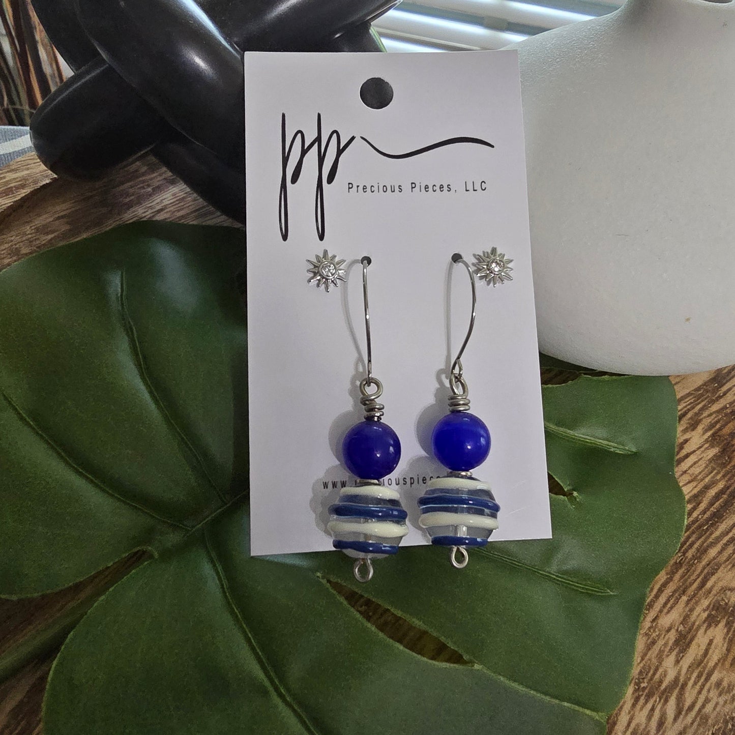 Blue and White Stripe Earrings