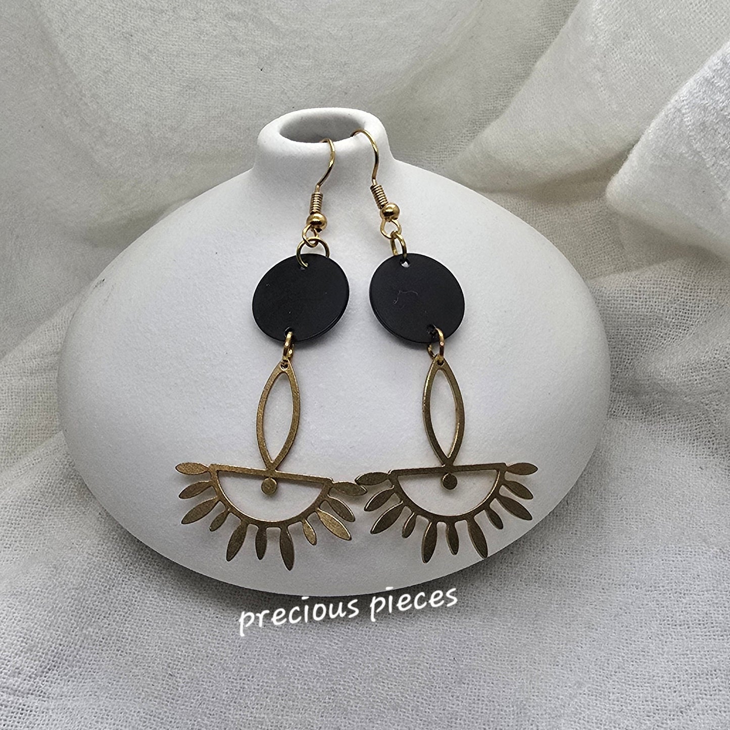 Black and Brass Evil Eye Earrings