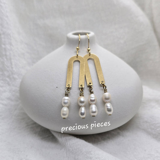 Brass Arch and Pearl Earrings