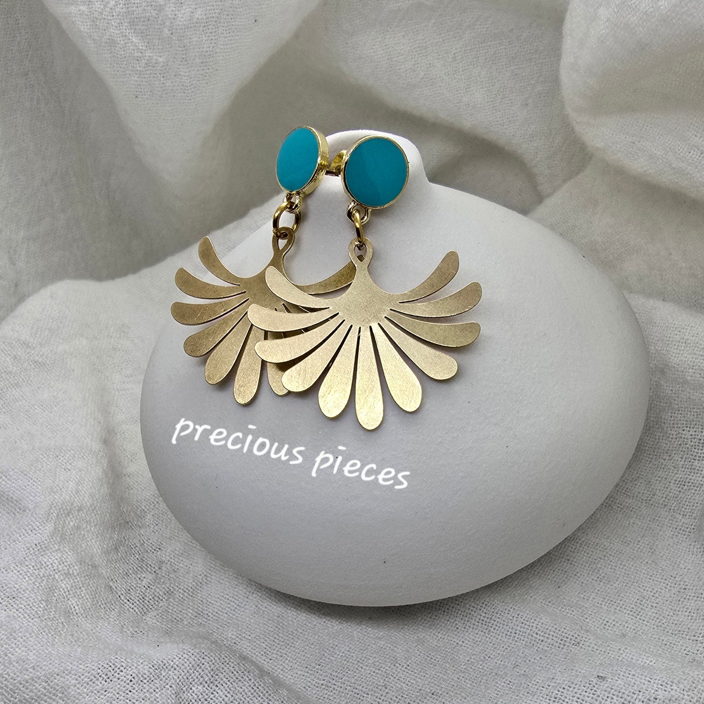 Brass Flower and Turquoise Earrings