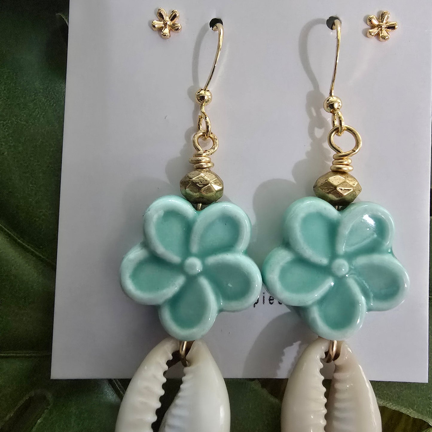 Ceramic Flower Cowrie Shell Earrings (click for more colors)