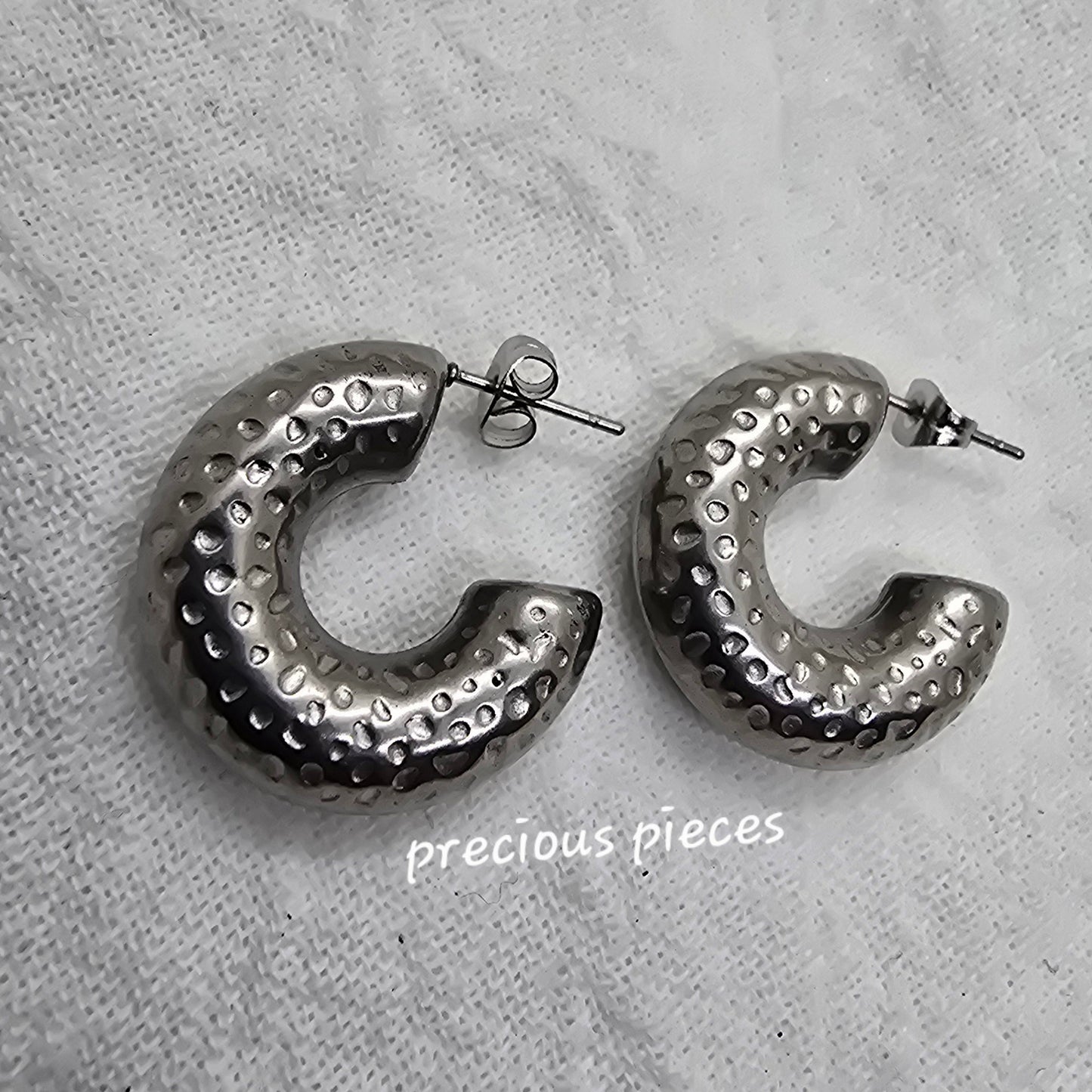 Hammered Silver Hoop Earrings