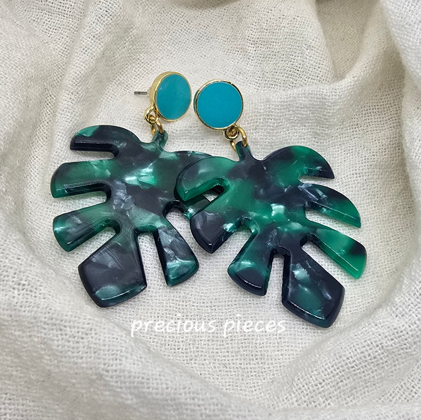 Green Monstera Leaf Earrings