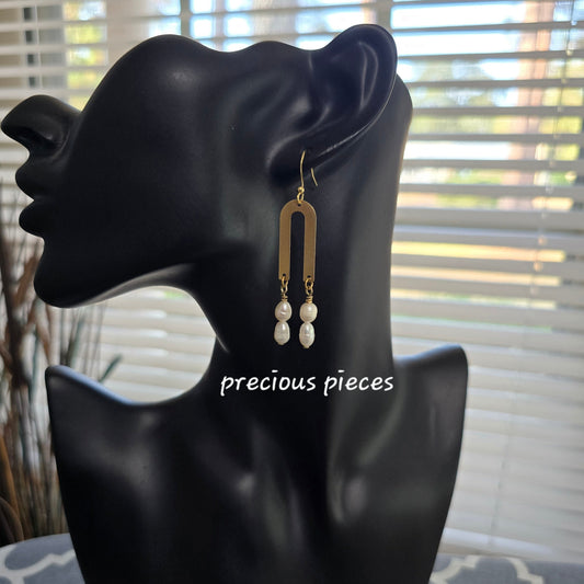 Brass Arch and Pearl Earrings