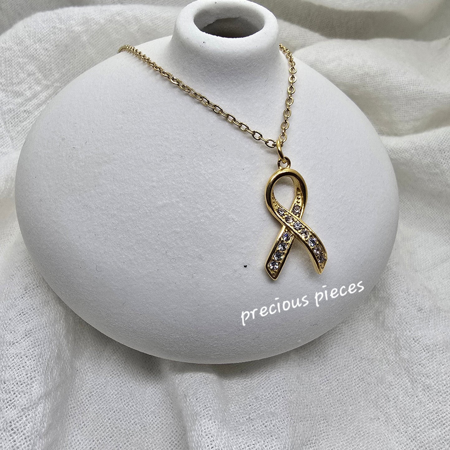Rhinestone Ribbon Awareness Necklace