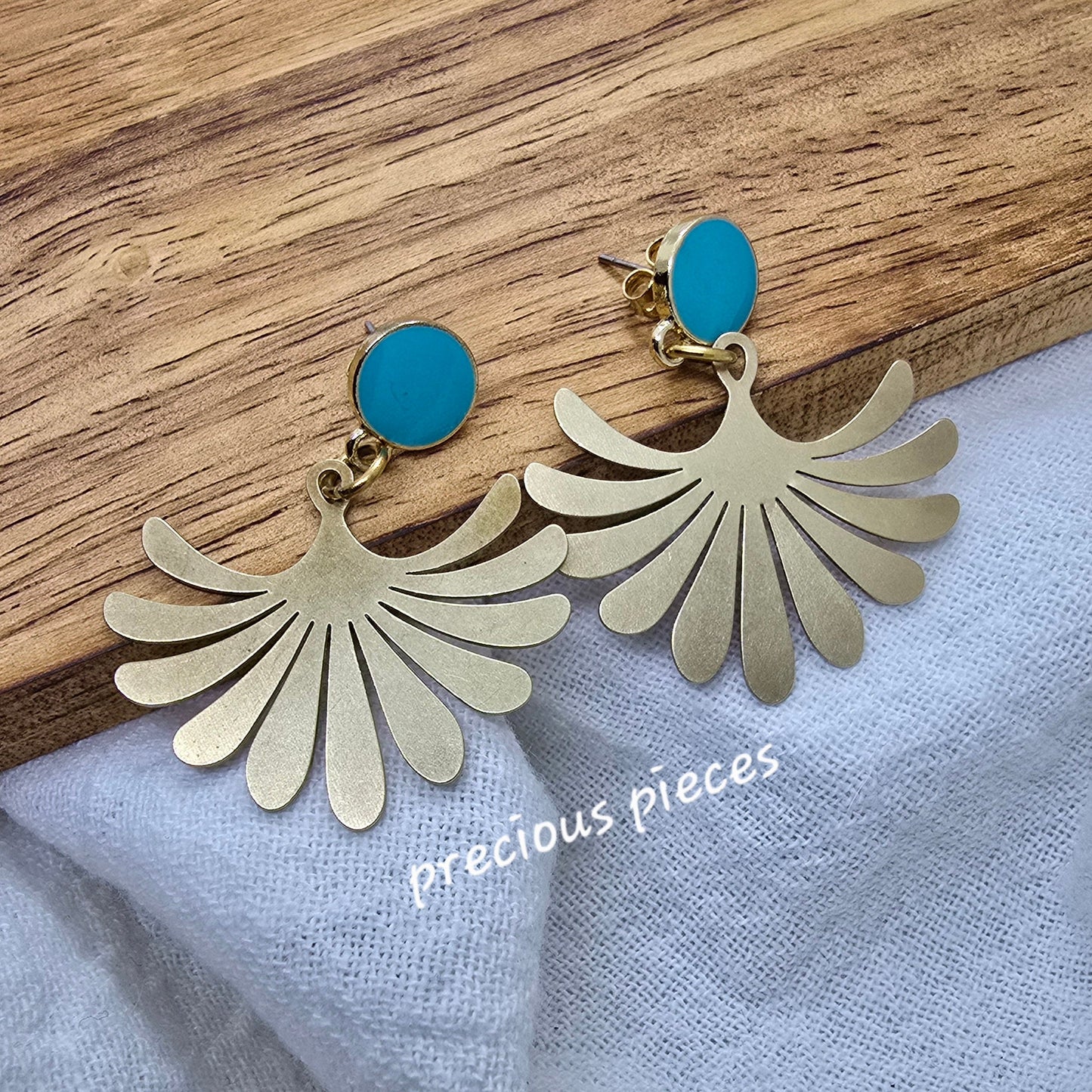 Brass Flower and Turquoise Earrings