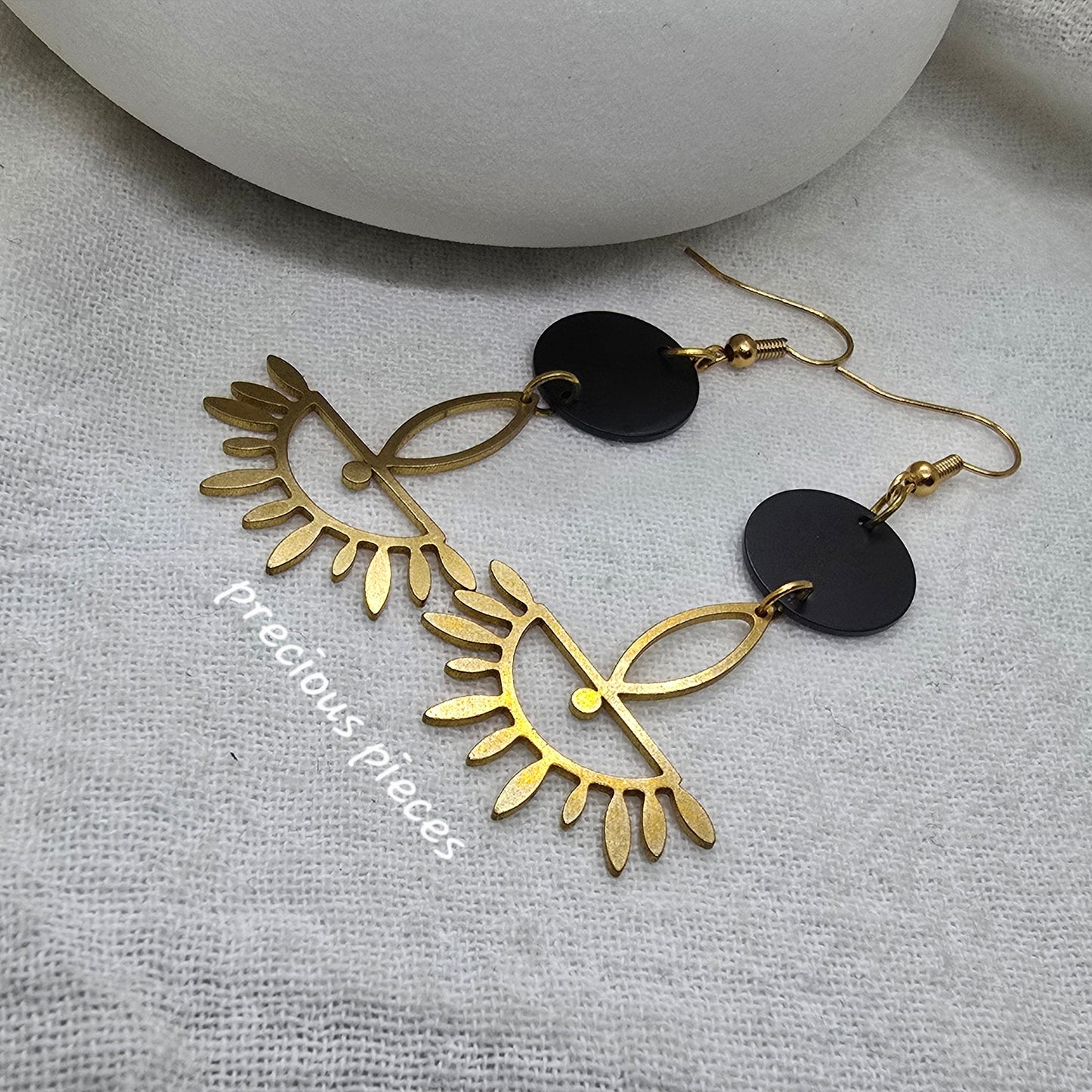 Black and Brass Evil Eye Earrings