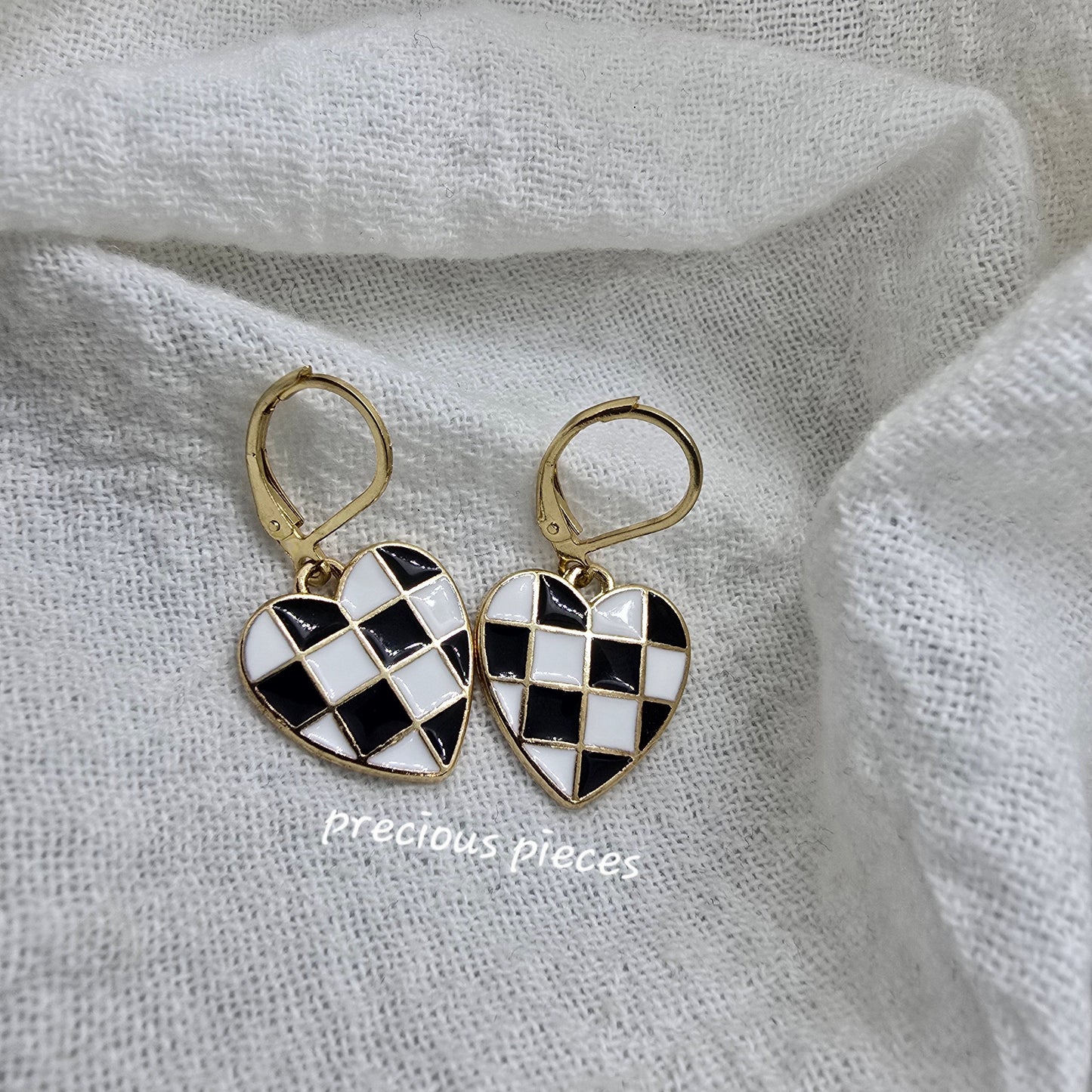 Checkered Heart Earrings