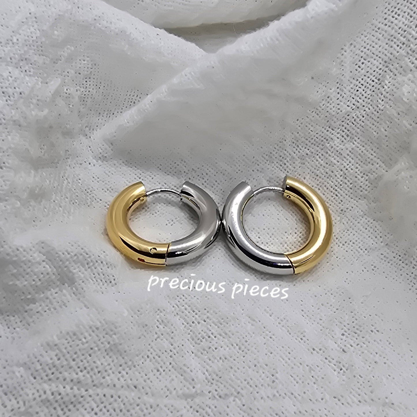 Two-Tone Stainless Steel Thick Hoop Earrings