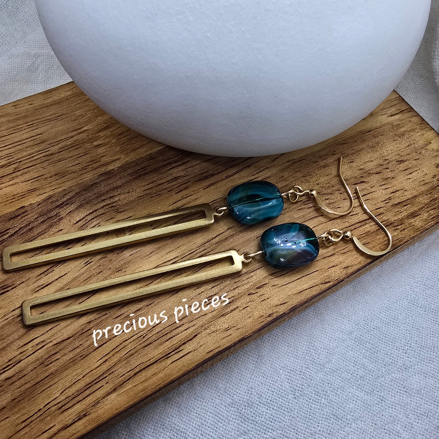 Aqua and Brass Dangle Earrings