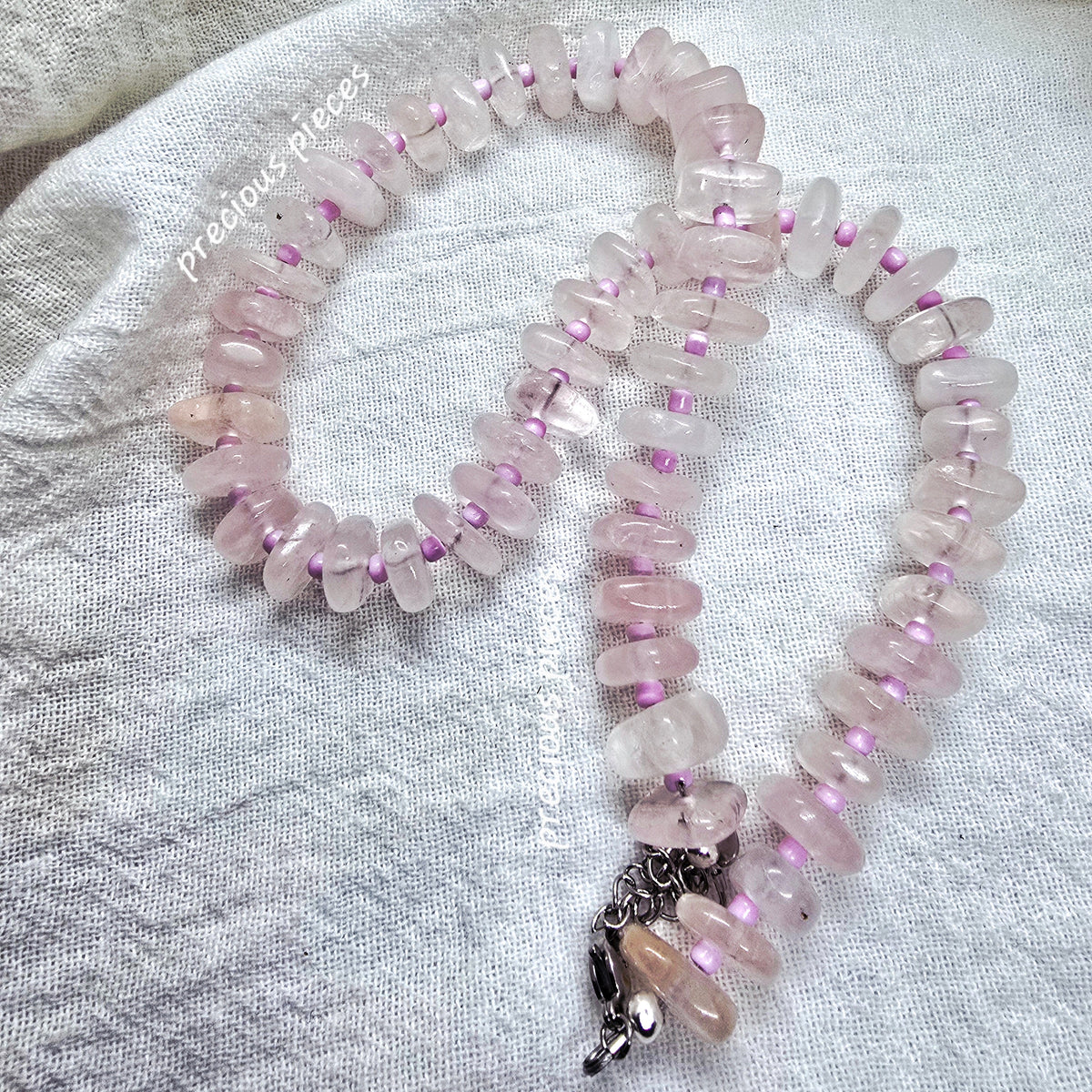 Rose Quartz and Glass Beaded Necklace