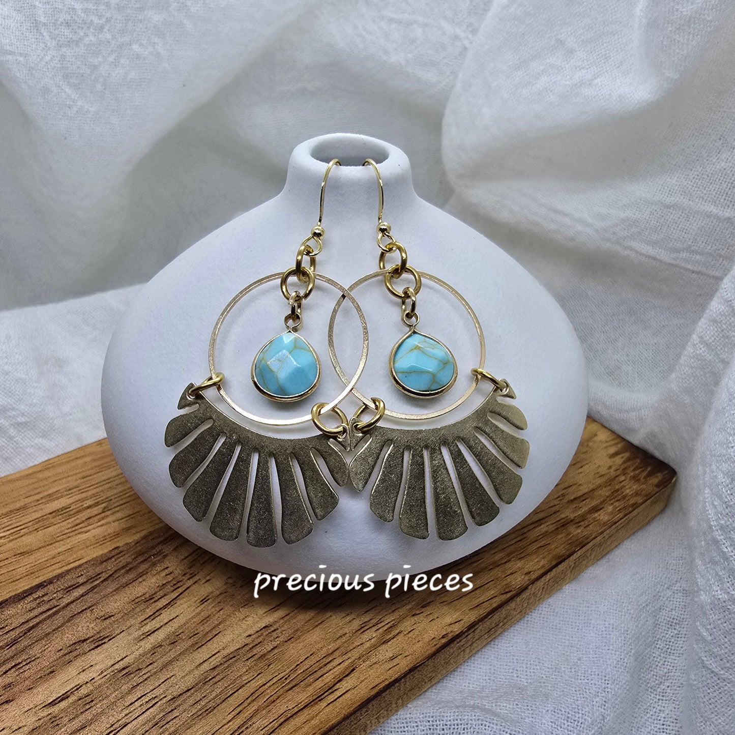 Brass Hoop and Fan Shaped Earrings