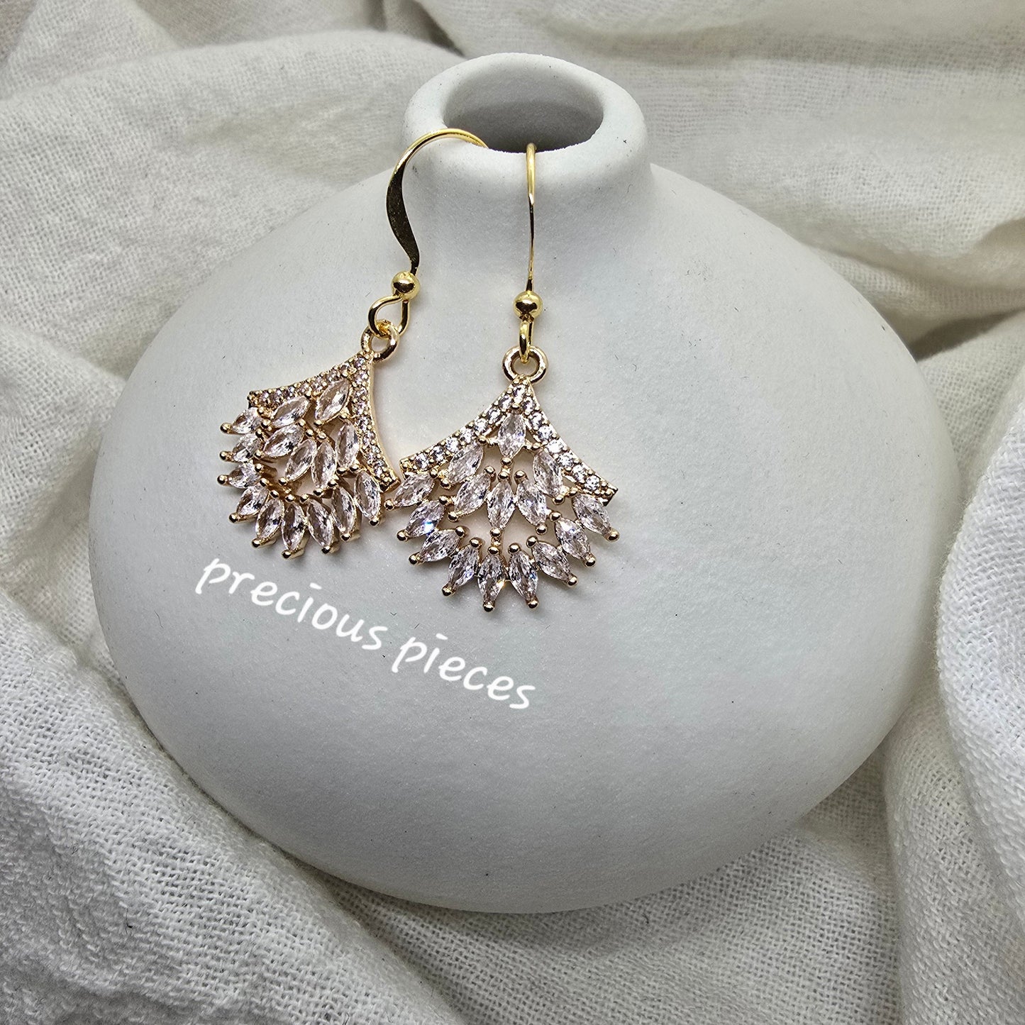 Cubic Zirconia Fan Shape Earrings