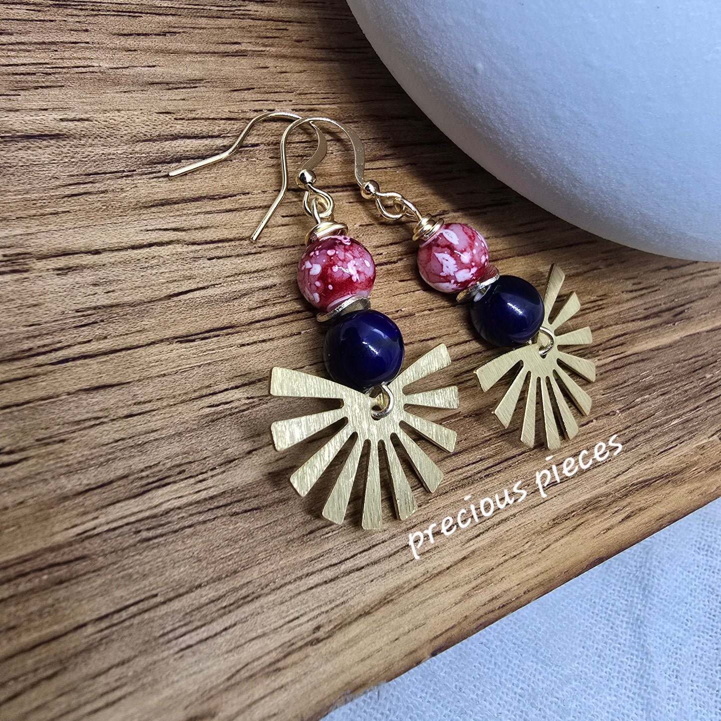 Brass Fan Shaped Beaded Earrings
