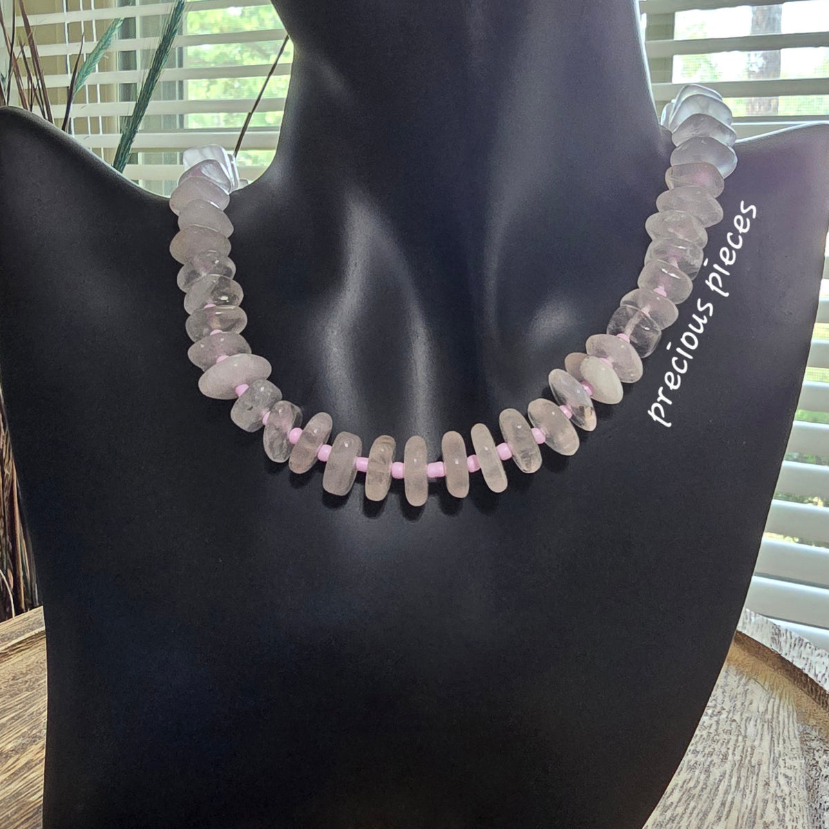 Rose Quartz and Glass Beaded Necklace