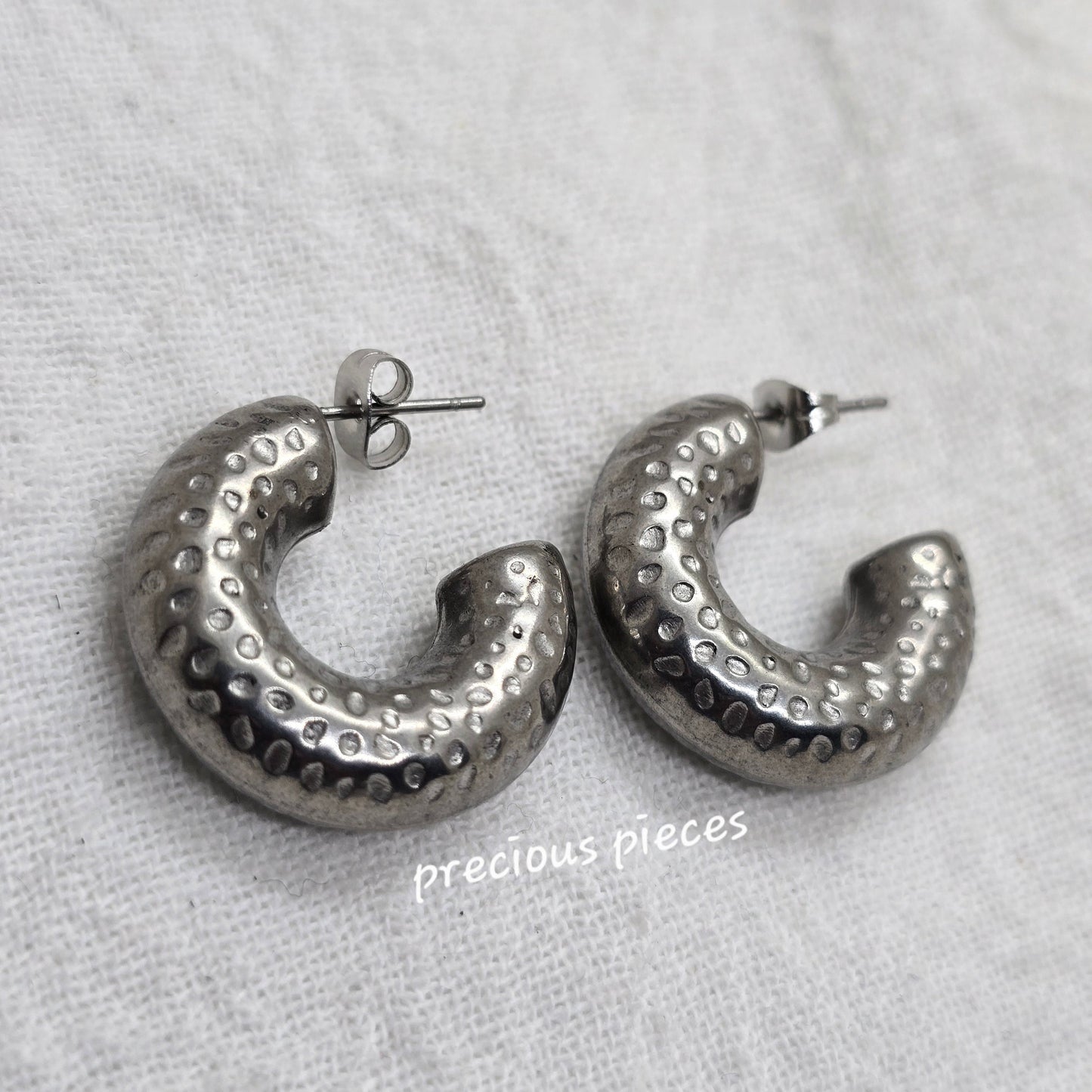 Hammered Silver Hoop Earrings