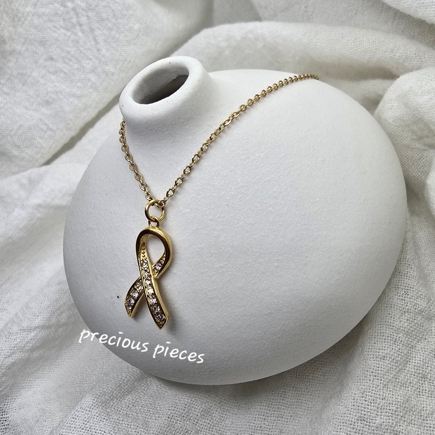 Rhinestone Ribbon Awareness Necklace