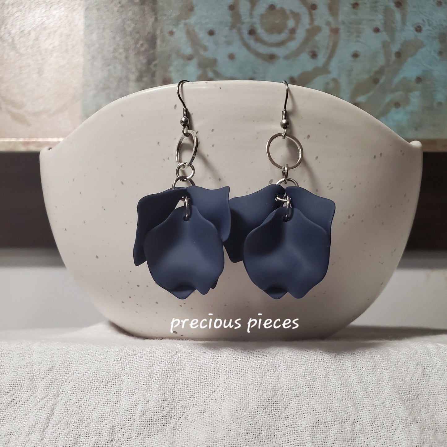 Acrylic Blue Flower Petal Earrings
