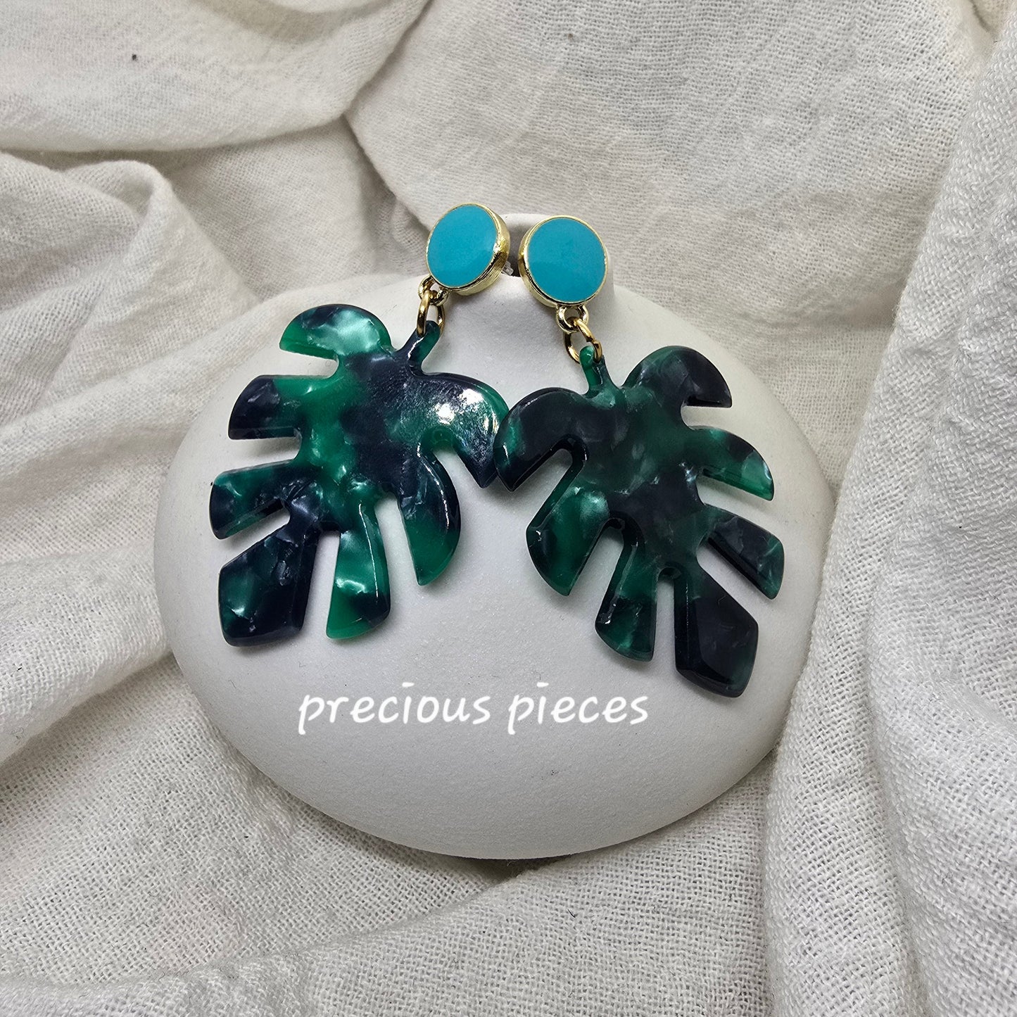 Green Monstera Leaf Earrings