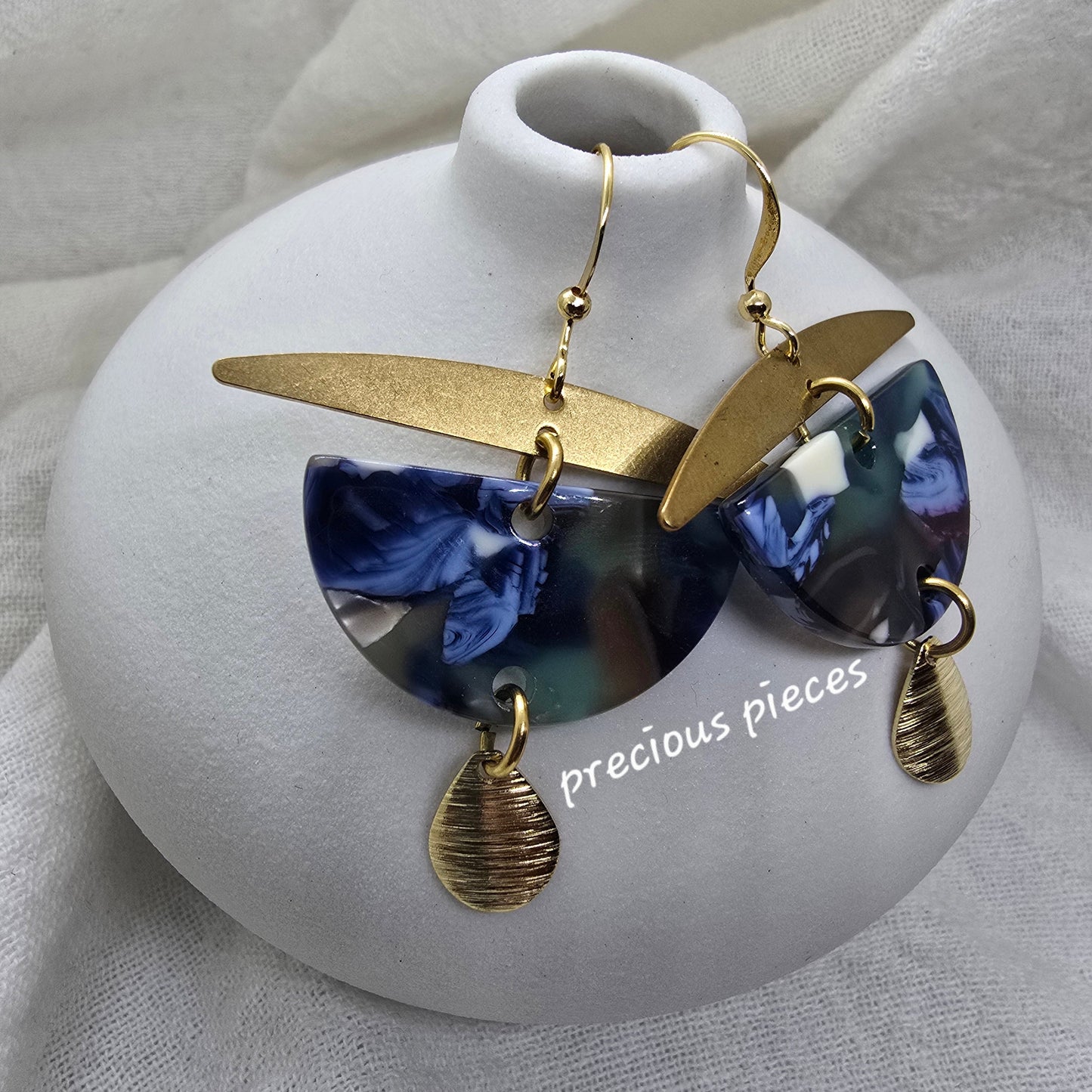 Brass and Marble Earrings