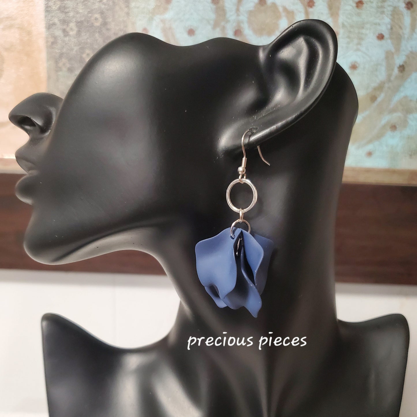 Acrylic Blue Flower Petal Earrings