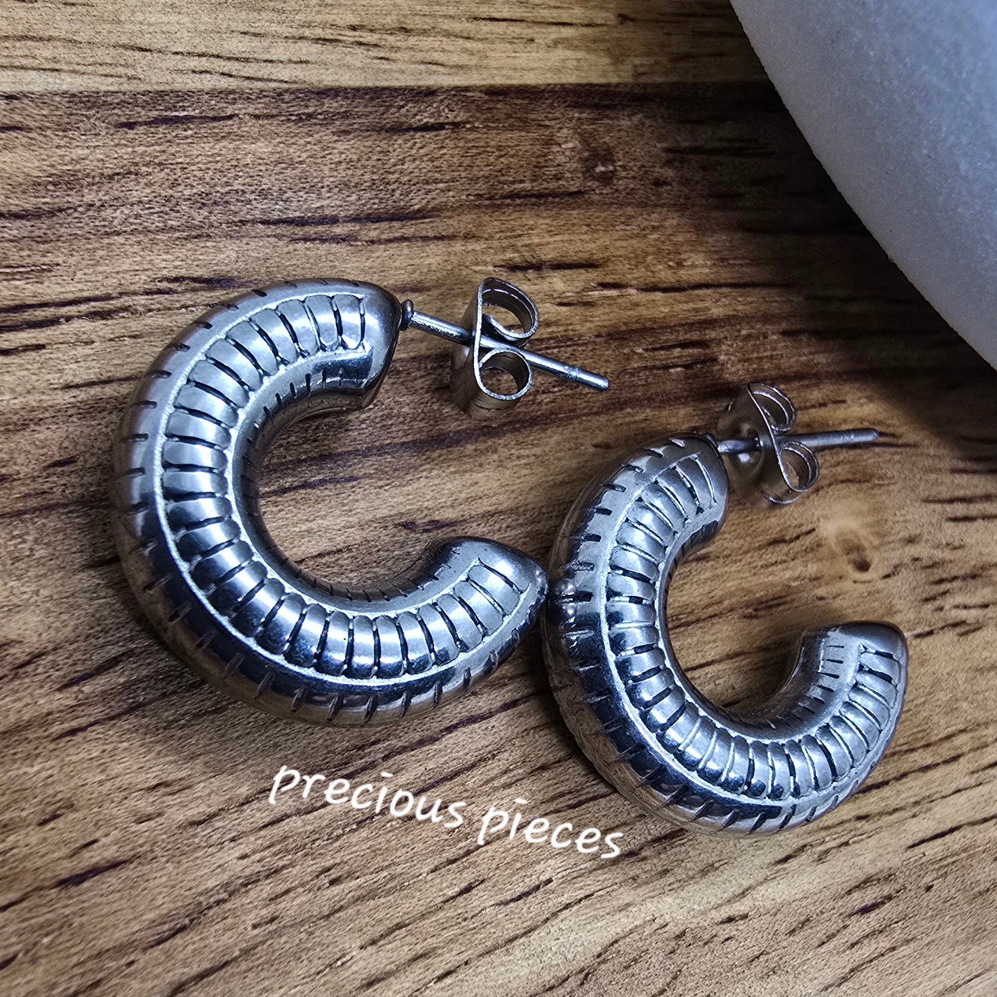 Textured Silver Hoop Earrings