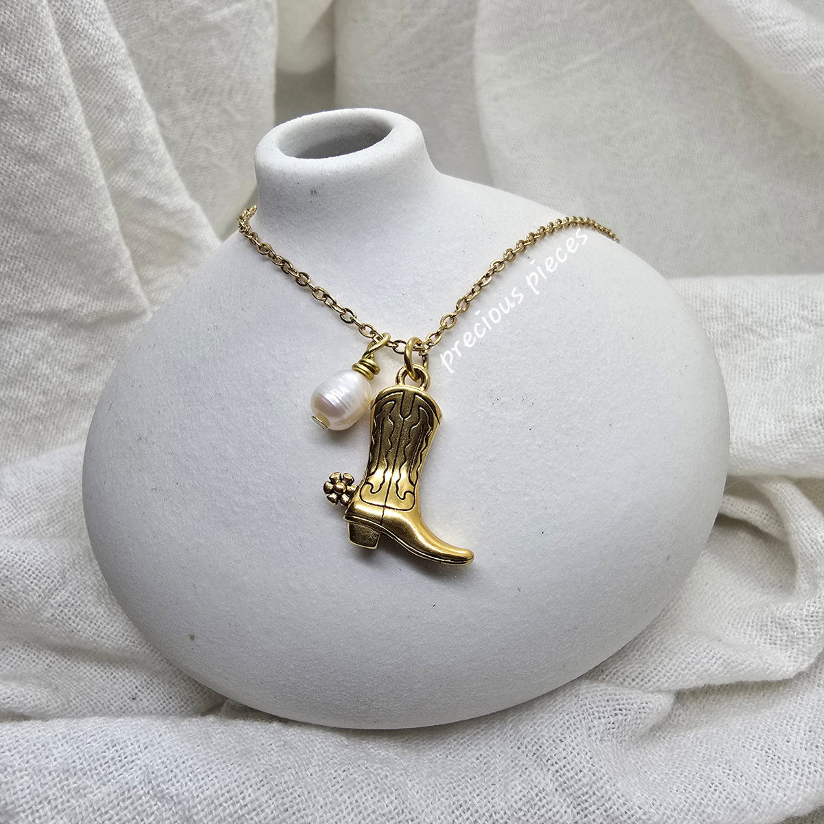 Cowgirl Boot and Pearl Necklace