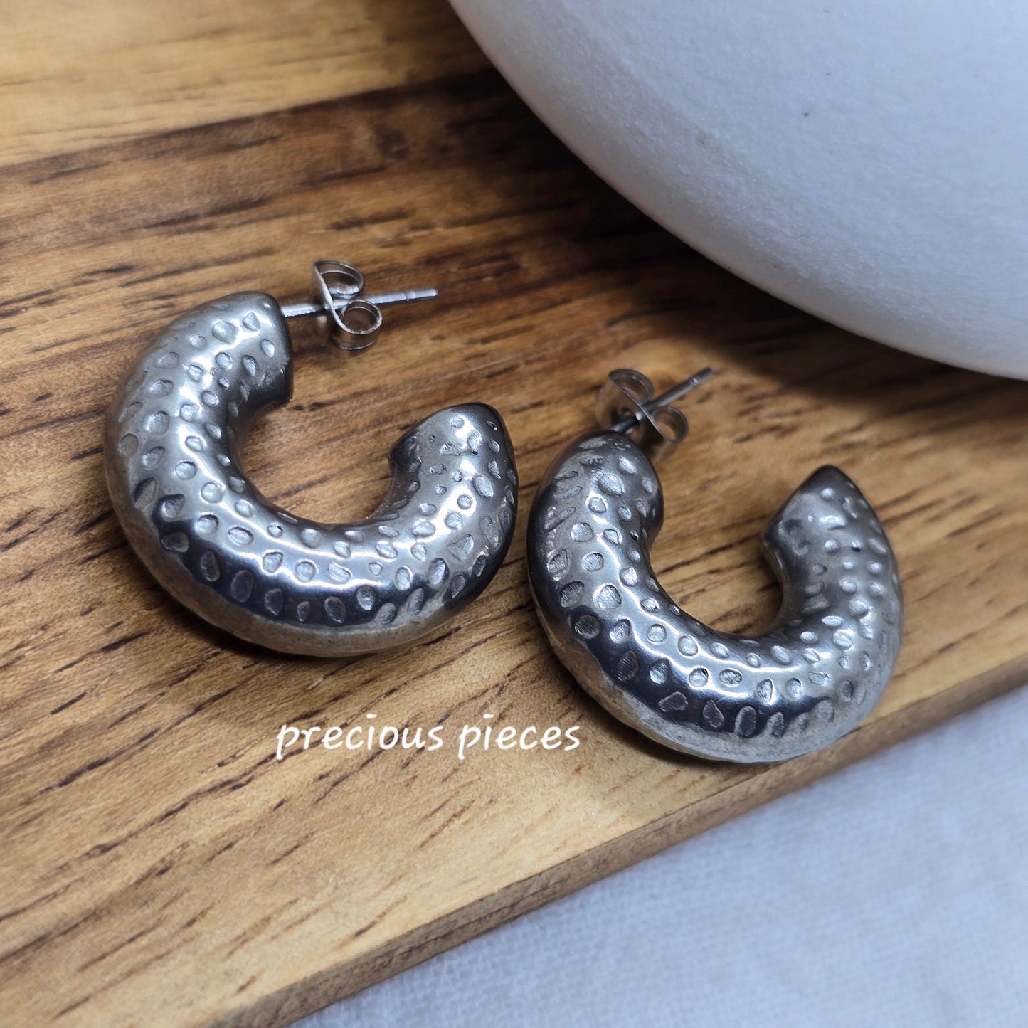 Hammered Silver Hoop Earrings
