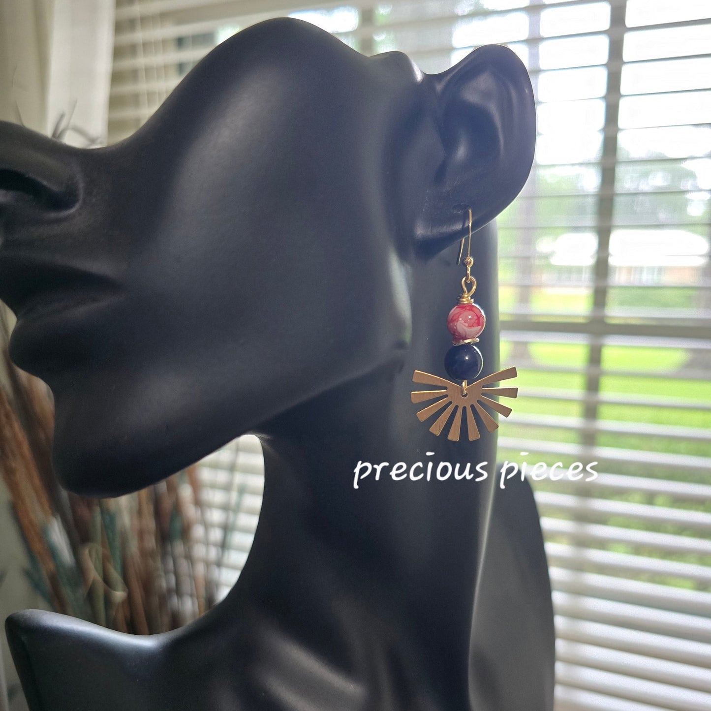 Brass Fan Shaped Beaded Earrings