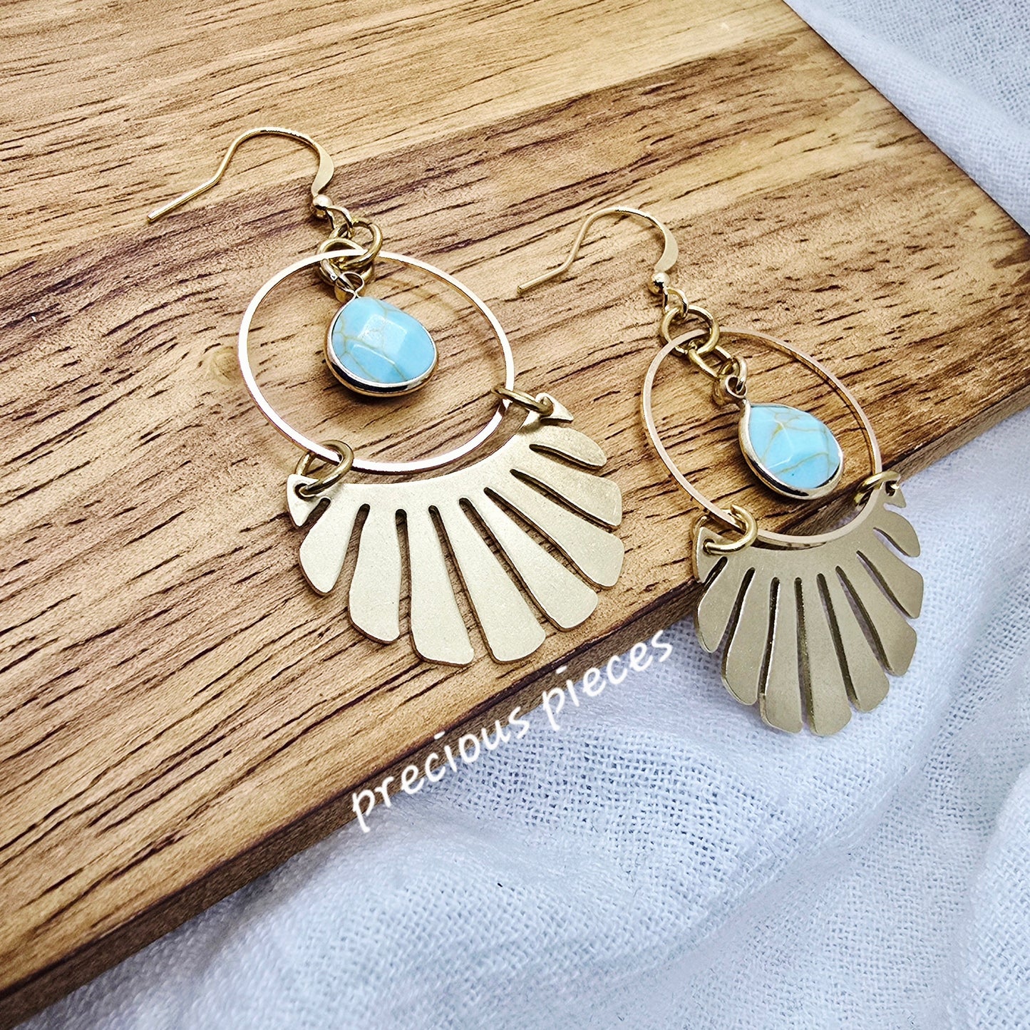 Brass Hoop and Fan Shaped Earrings