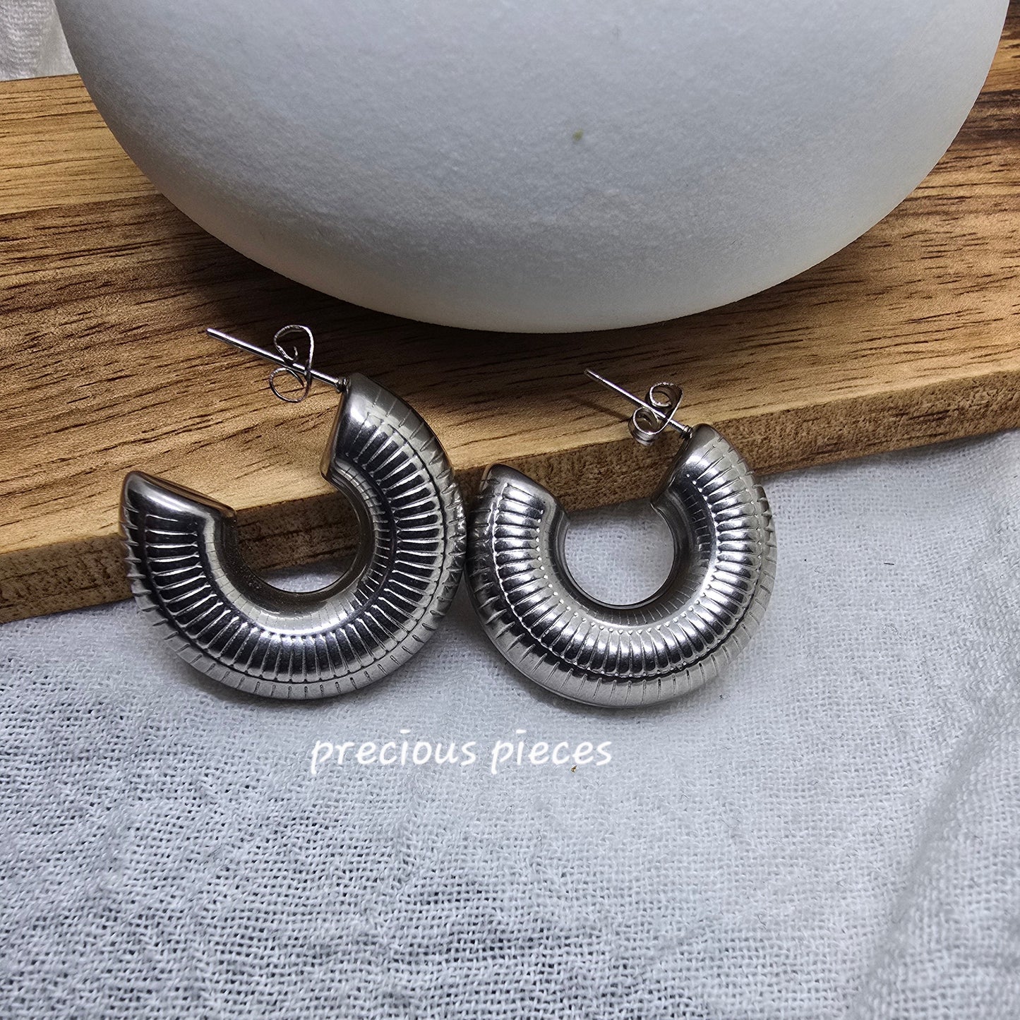 Textured Silver Hoop Earrings