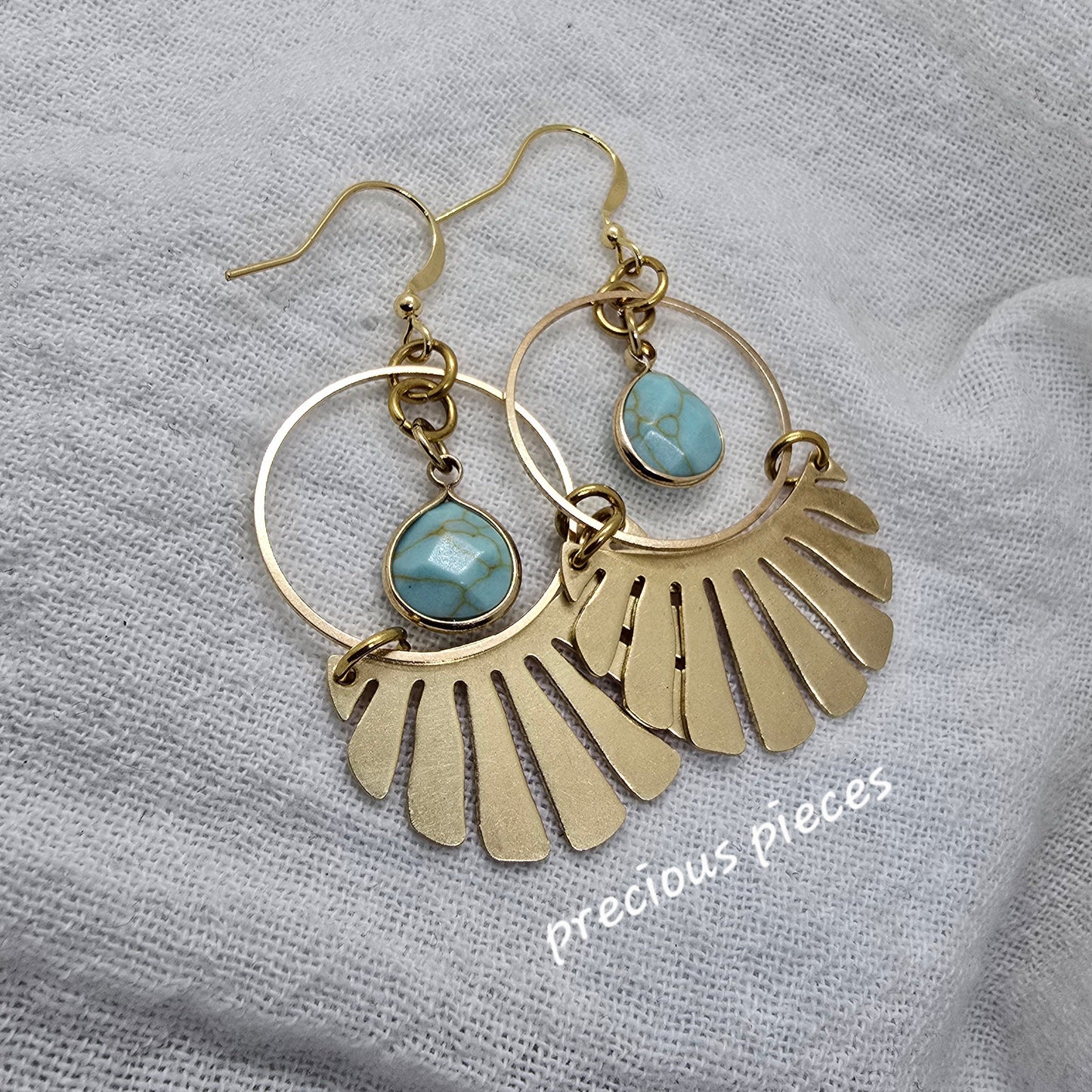 Brass Hoop and Fan Shaped Earrings