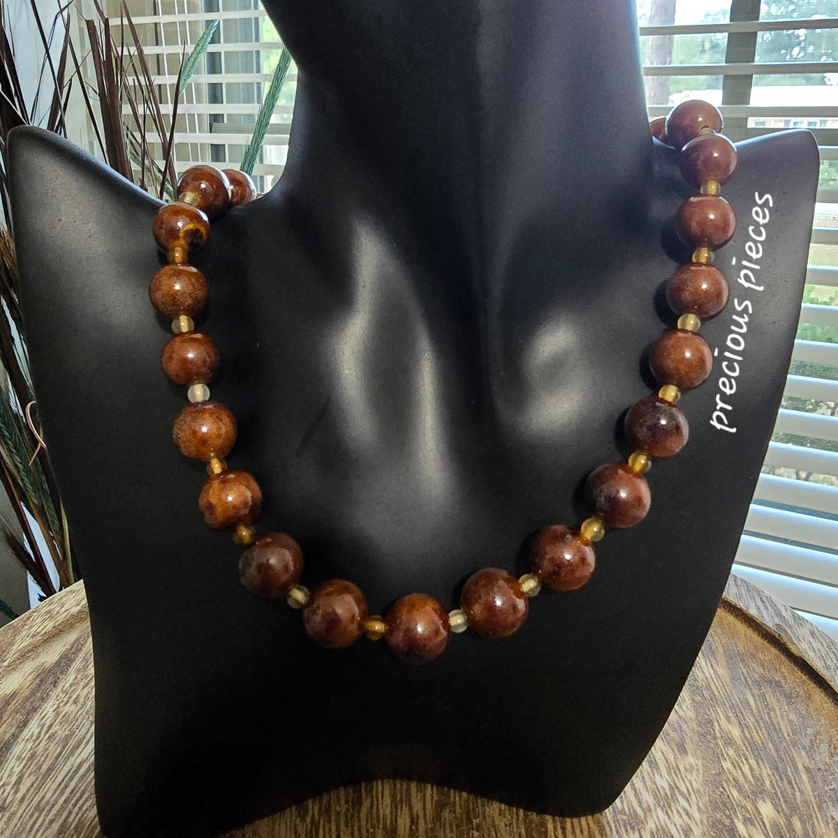 Amber Ceramic Beaded Necklace