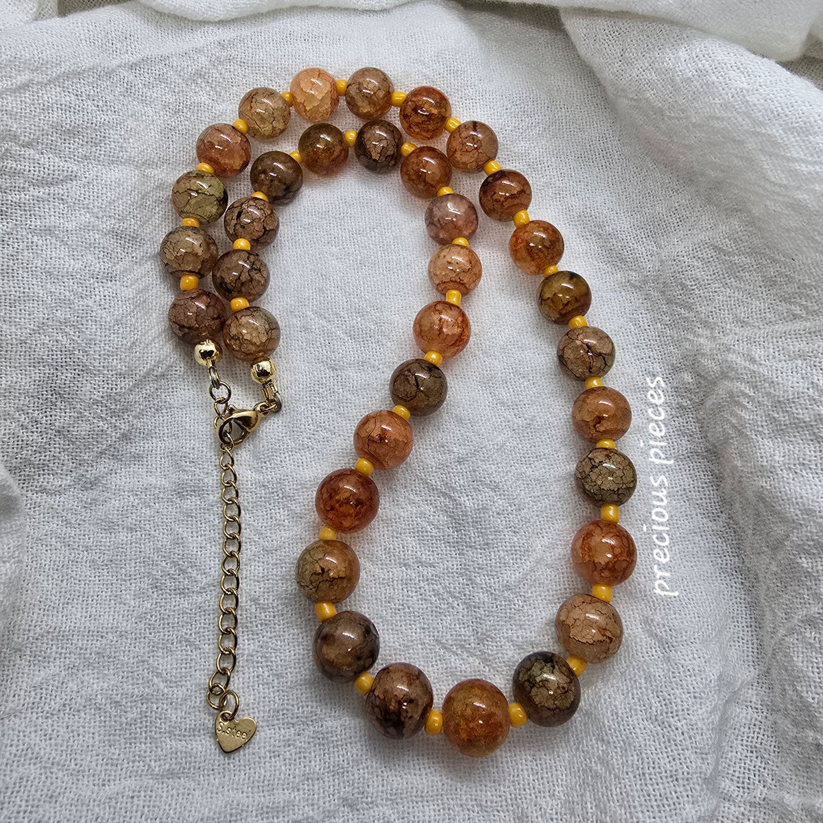 Orange Crackle Beaded Necklace