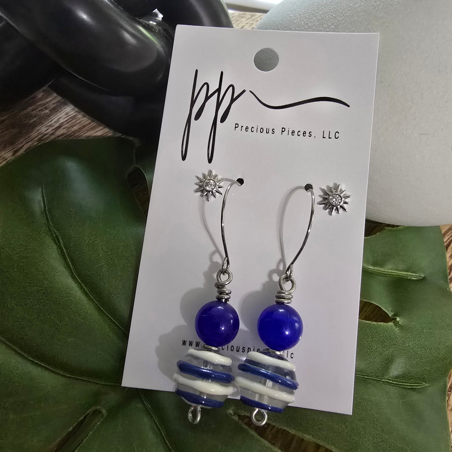 Blue and White Stripe Earrings