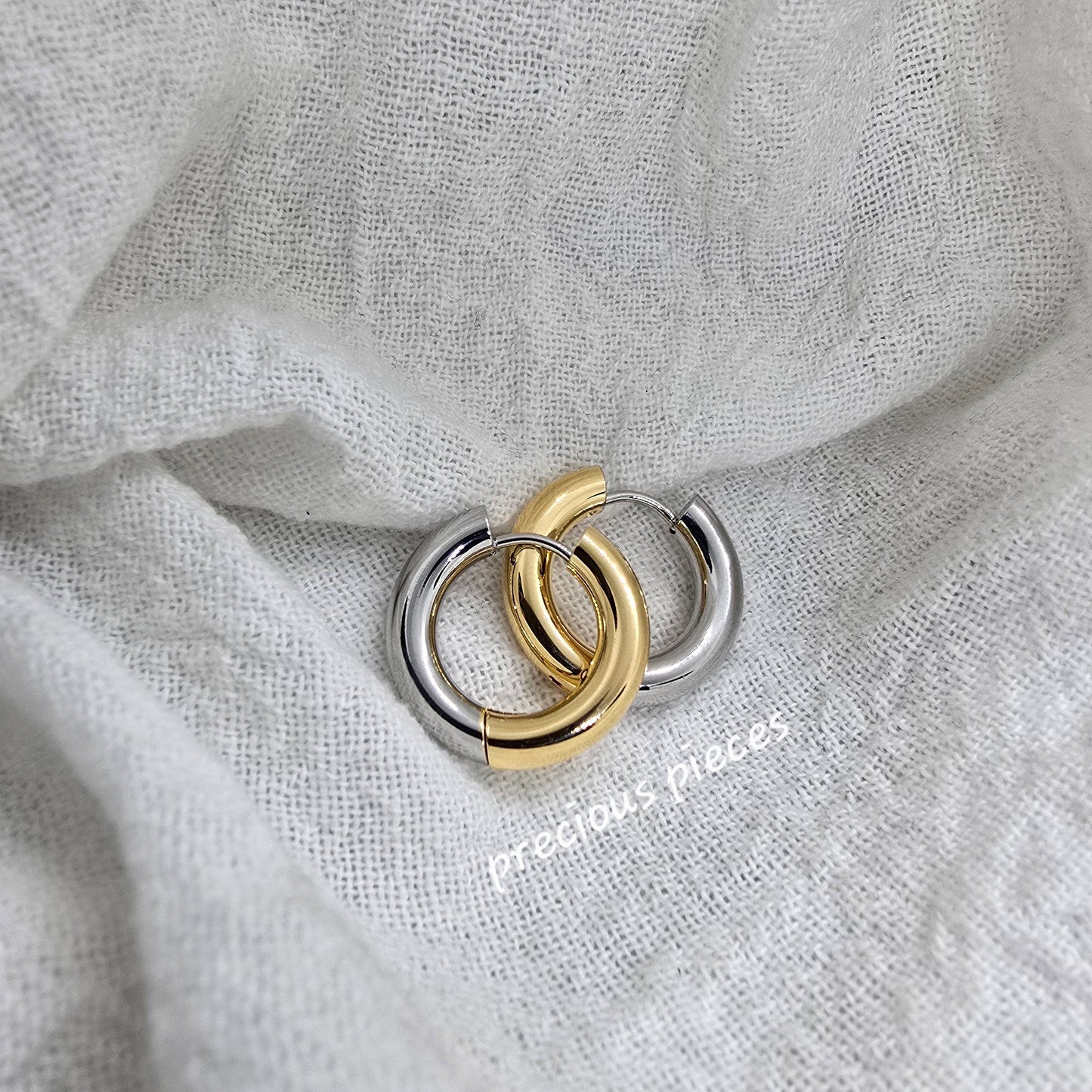 Two-Tone Stainless Steel Thick Hoop Earrings