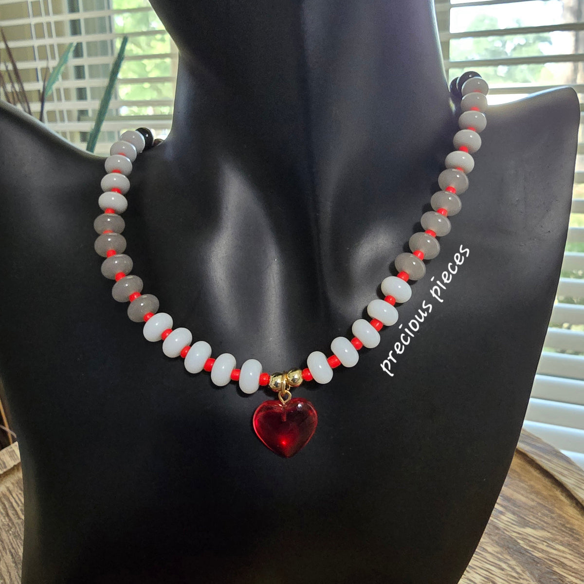 Red Heart Beaded Necklace