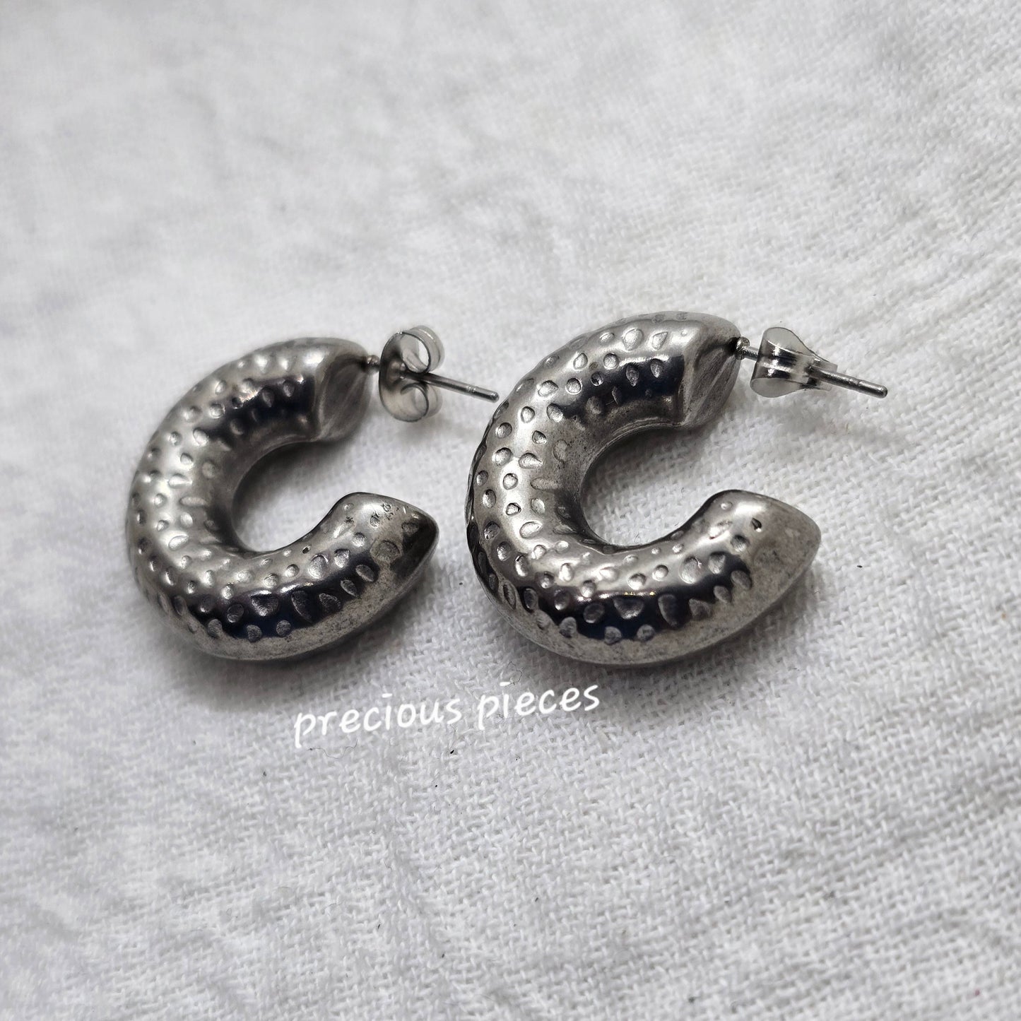 Hammered Silver Hoop Earrings