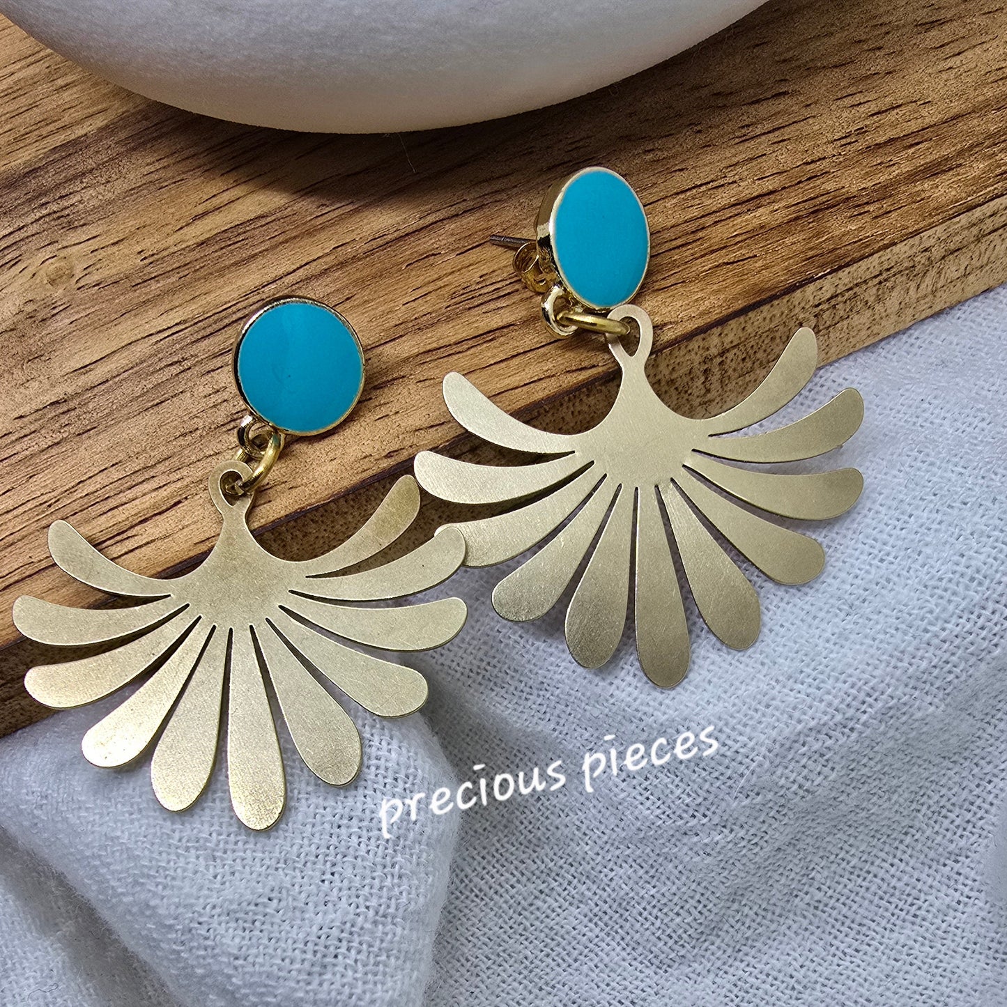 Brass Flower and Turquoise Earrings