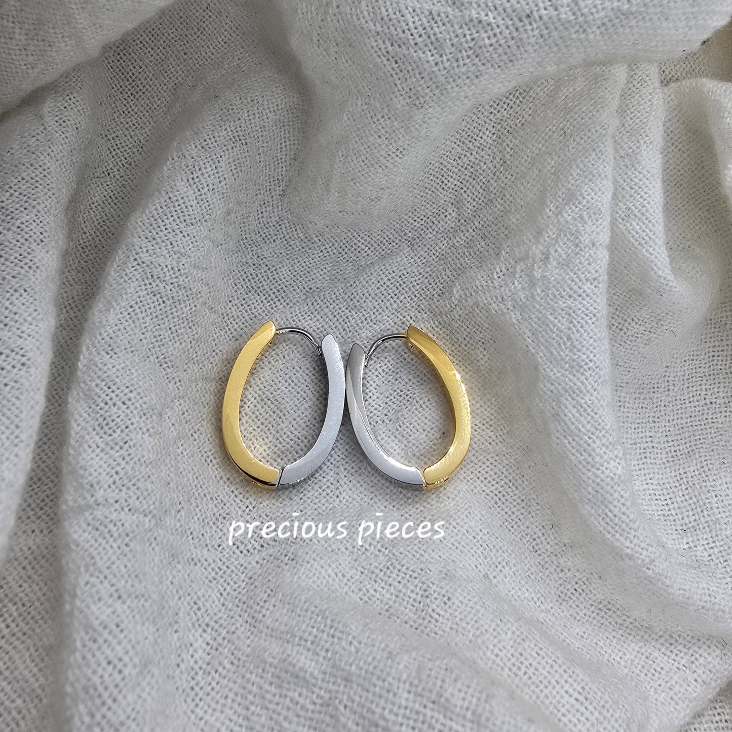 Two-Tone Stainless Steel Oval Hoop Earrings