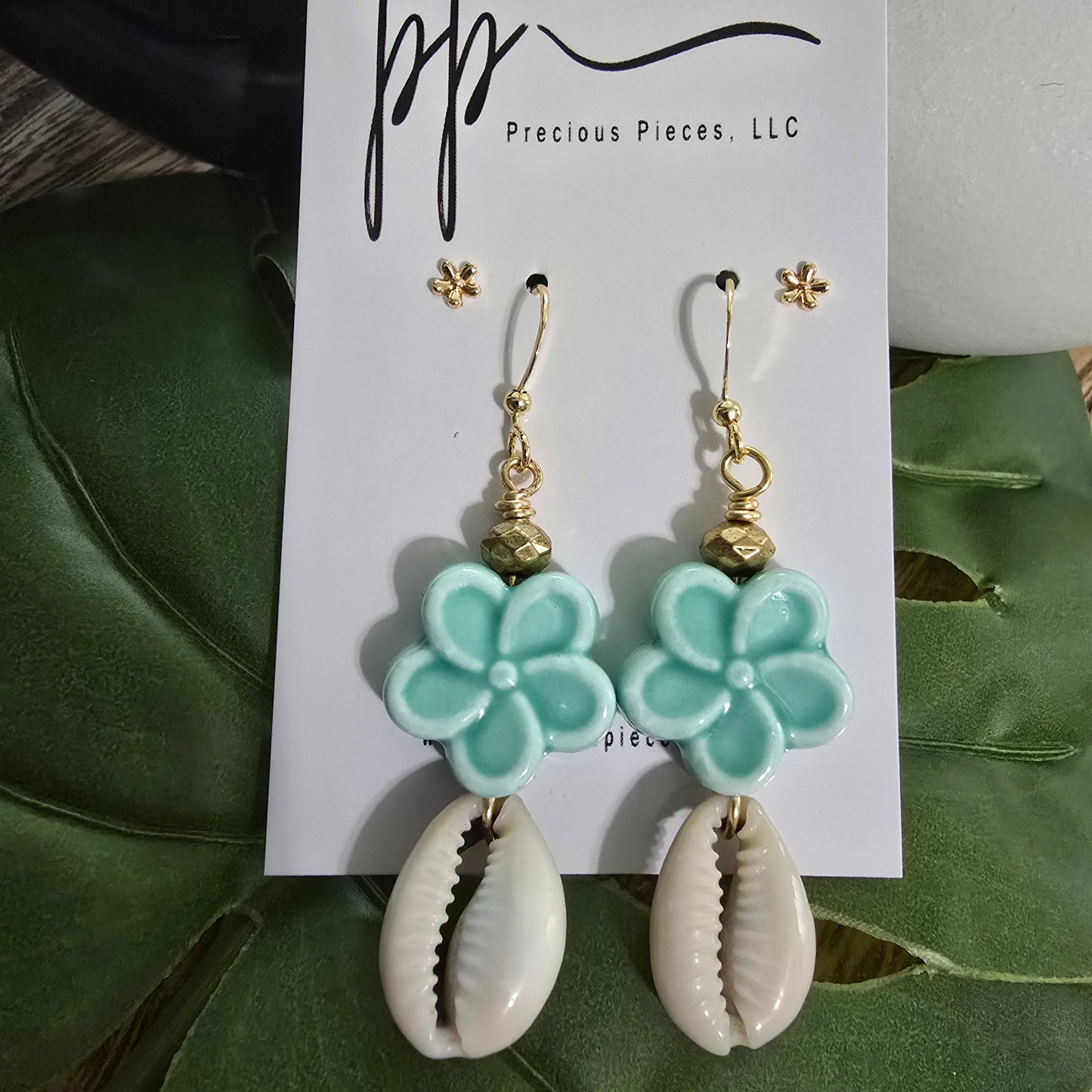 Ceramic Flower Cowrie Shell Earrings (click for more colors)
